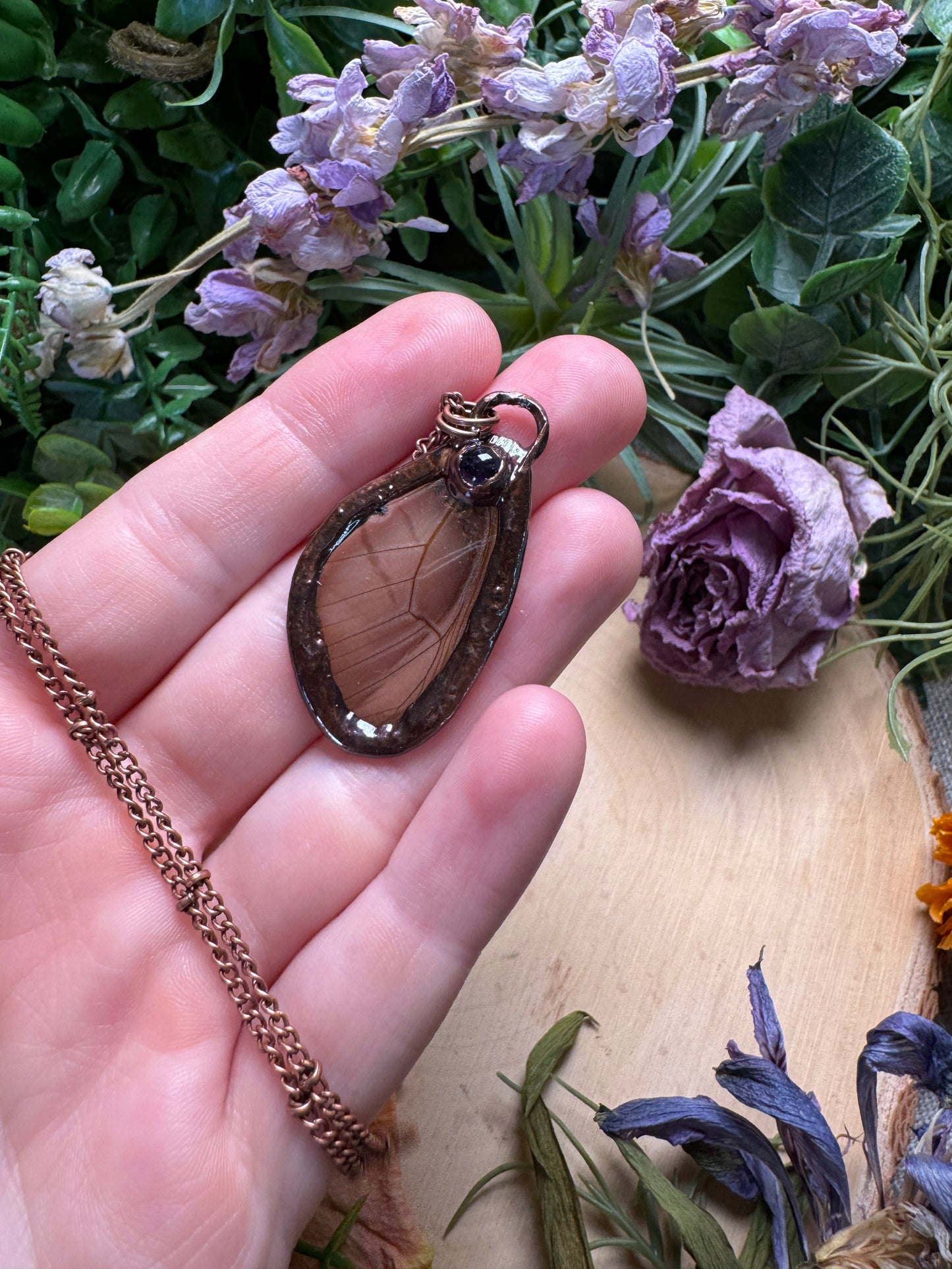 Amethyst and Butterfly Wing Necklace