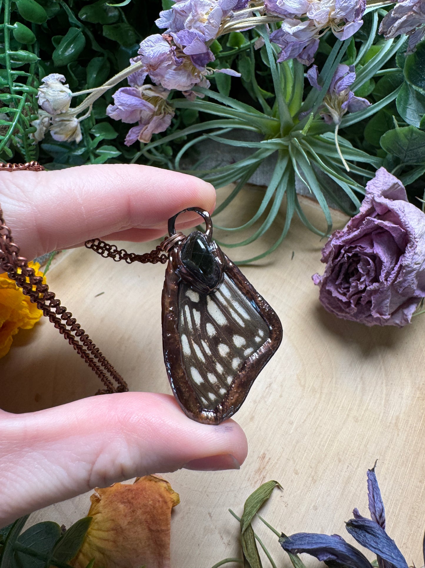 Tourmaline and Butterfly Wing Necklace