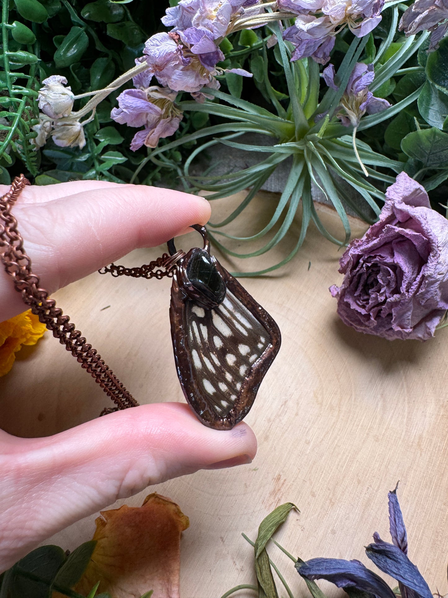 Tourmaline and Butterfly Wing Necklace