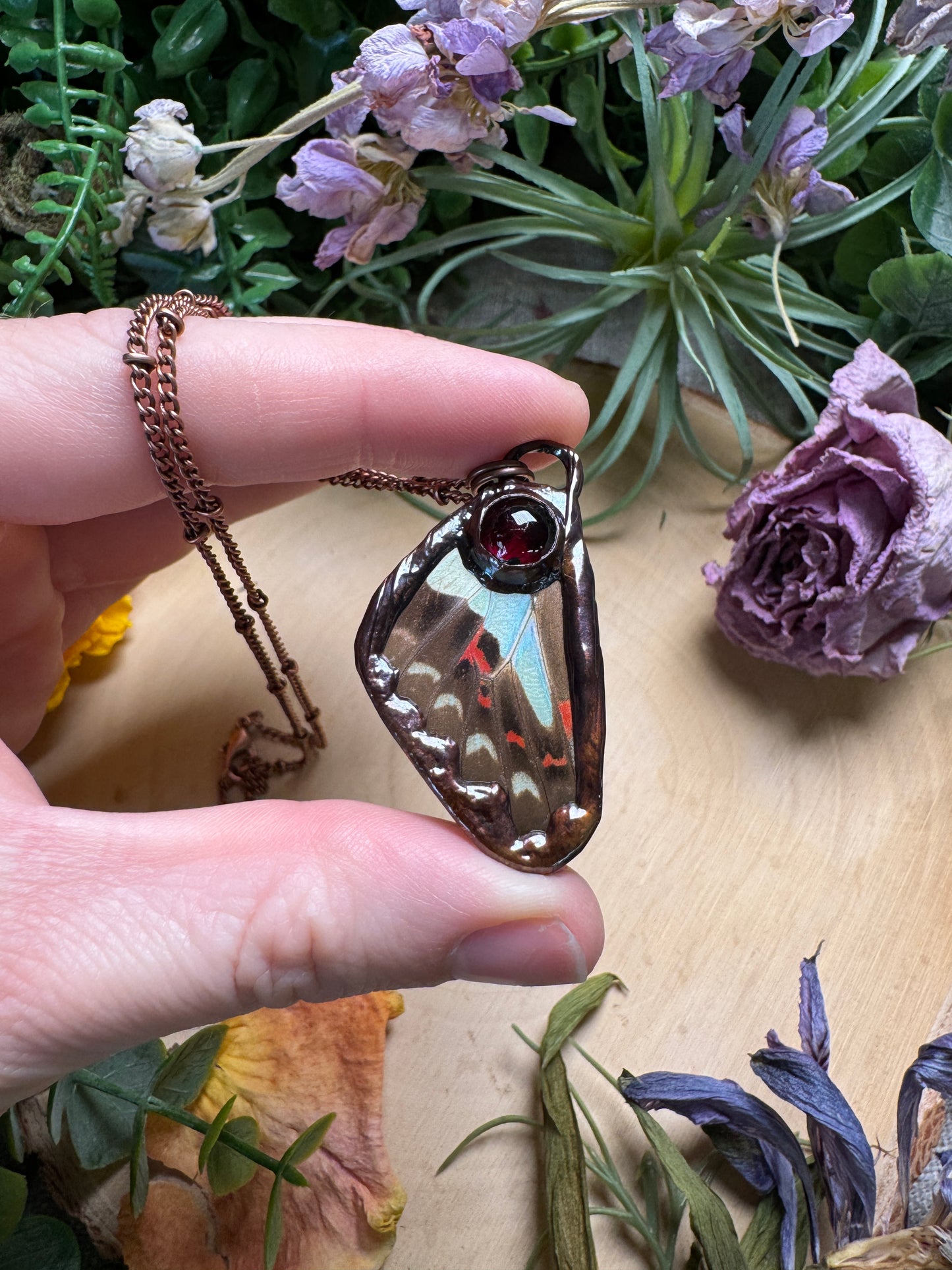 Garnet and Butterfly Wing Necklace