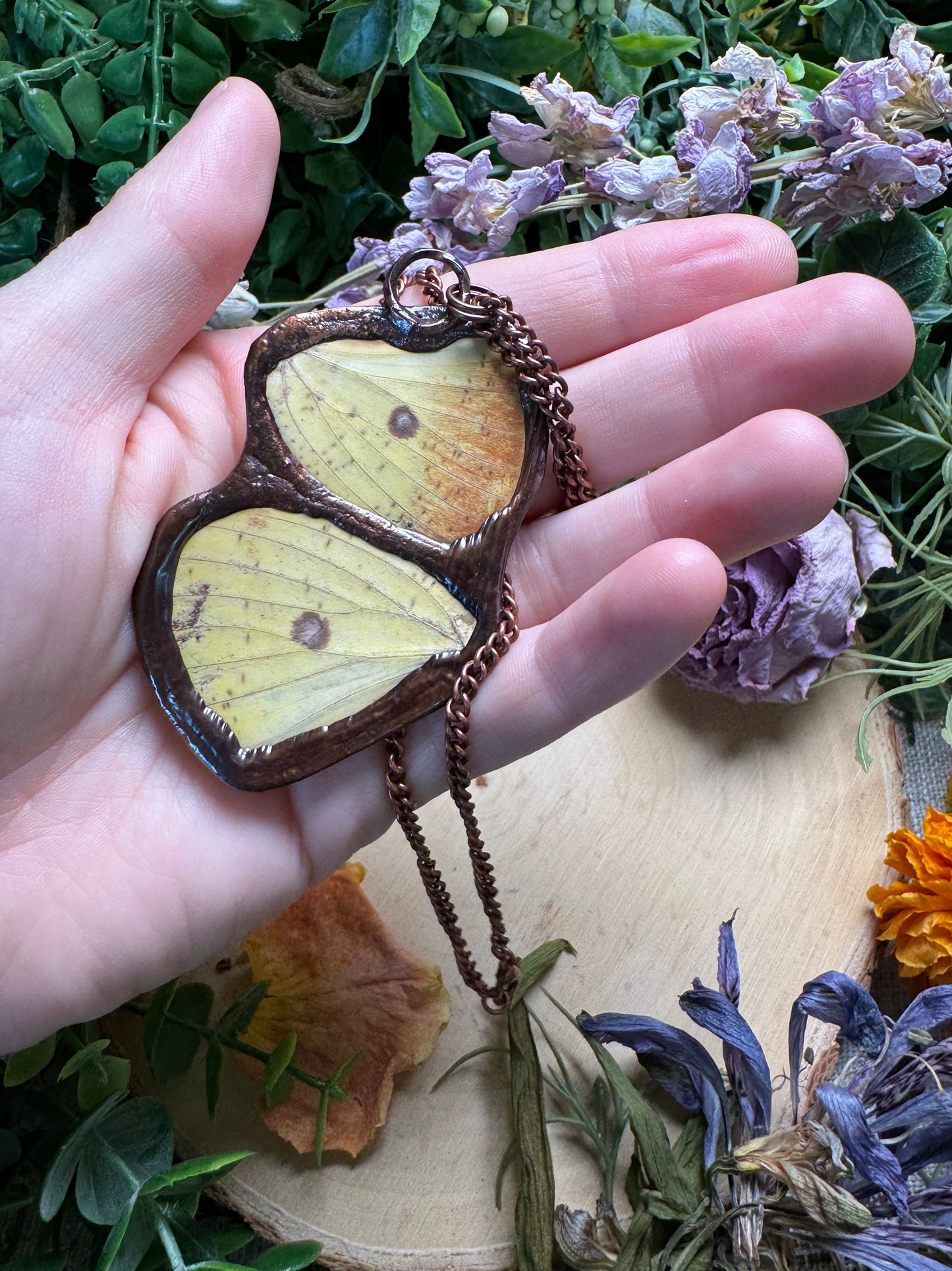 Amethyst and Moth Wing Necklace