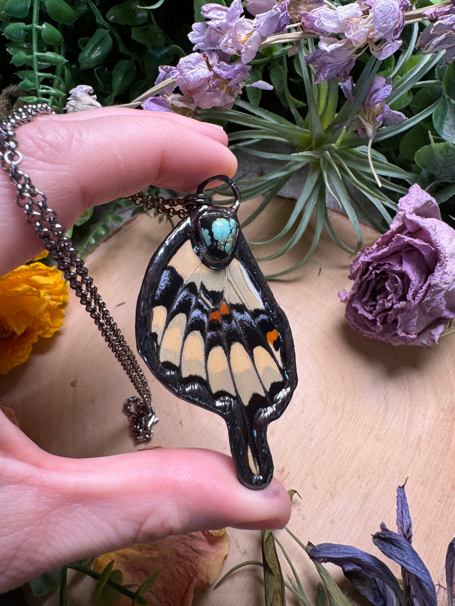 Natural Turquoise and Butterfly Wing Necklace