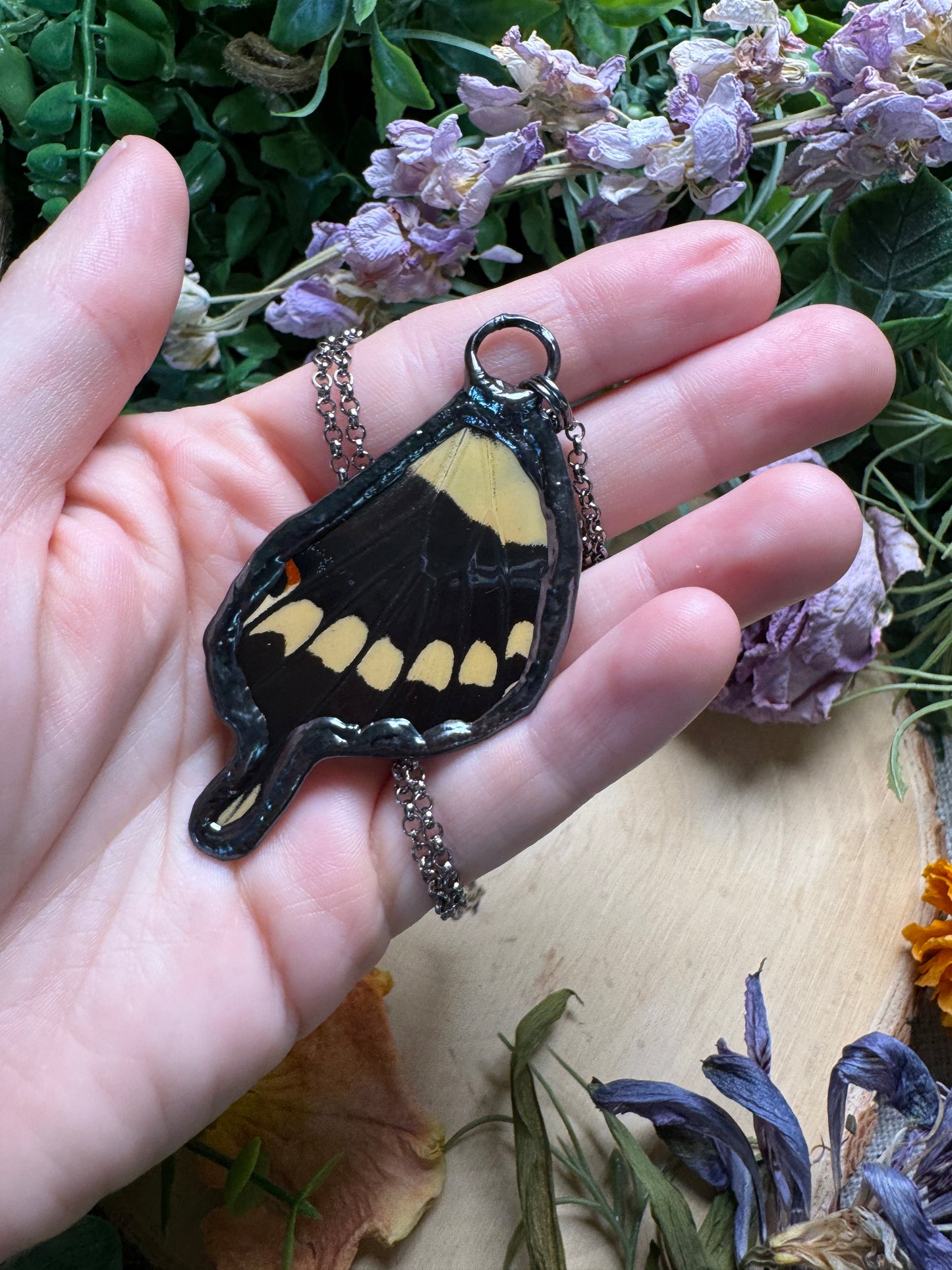 Natural Turquoise and Butterfly Wing Necklace