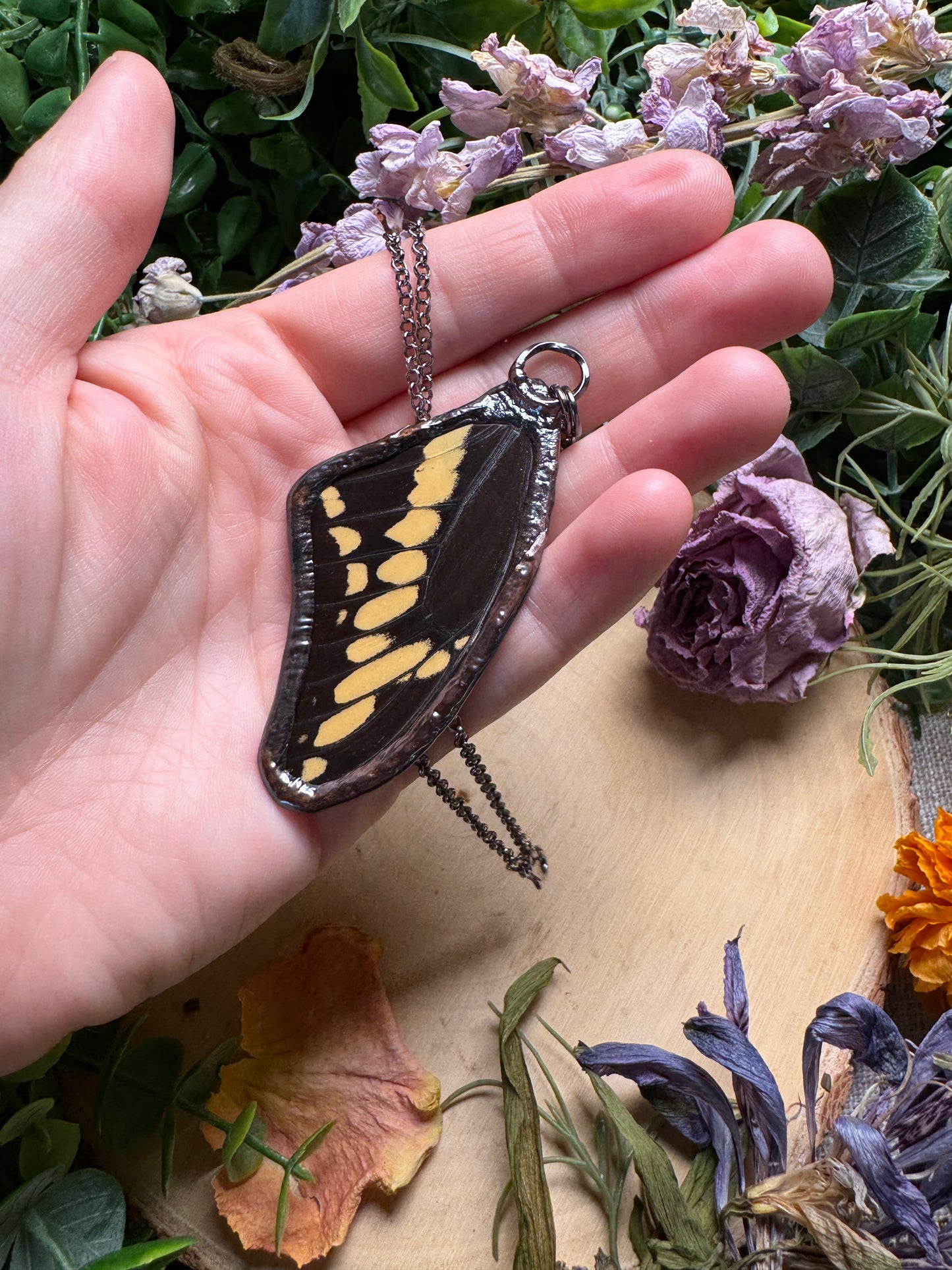 Obsidian and Butterfly Wing Necklace
