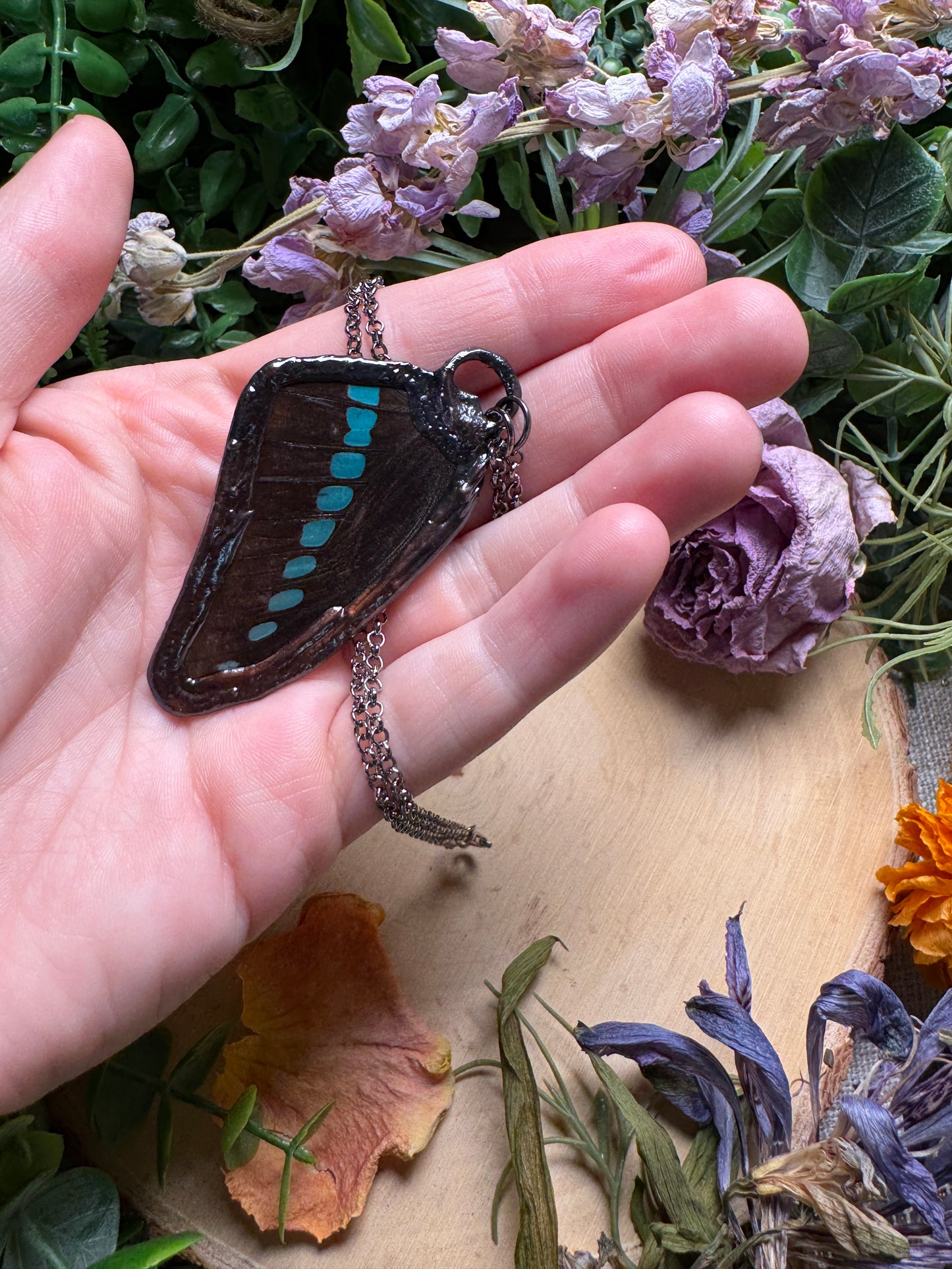 Moonstone and Butterfly Wing Necklace