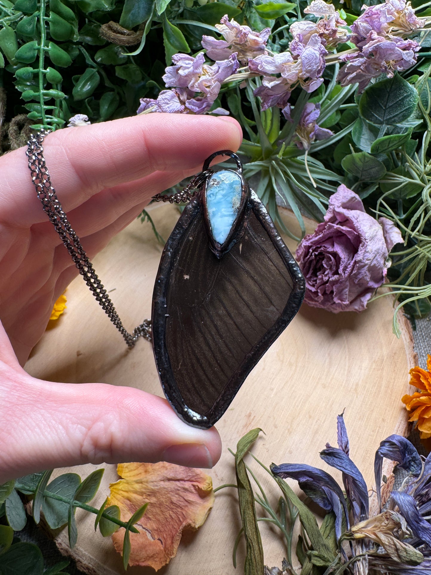 Larimar and Butterfly Wing Necklace