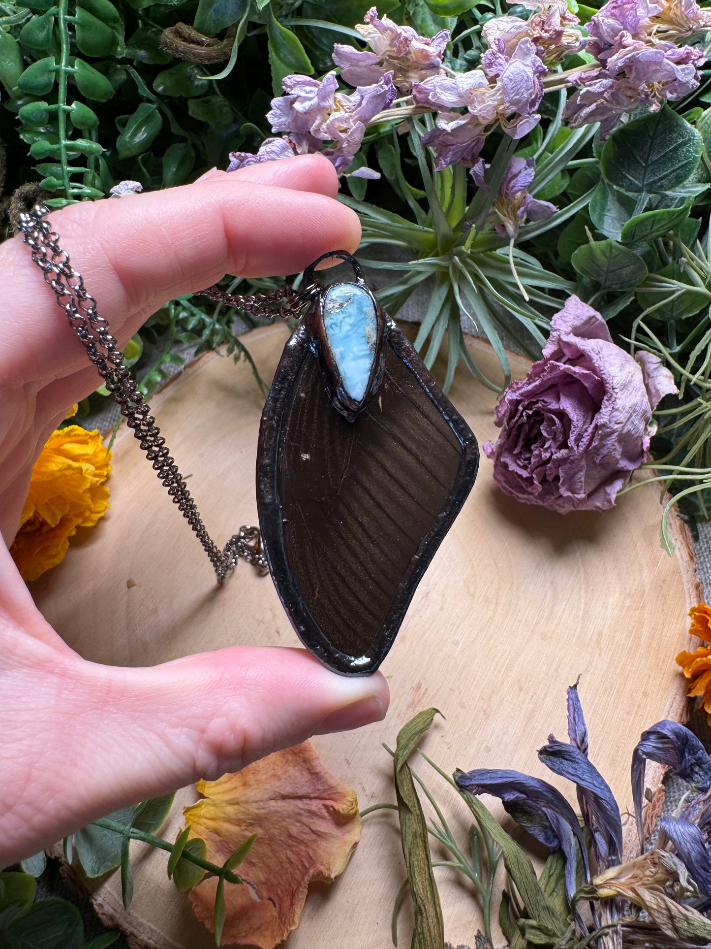 Larimar and Butterfly Wing Necklace