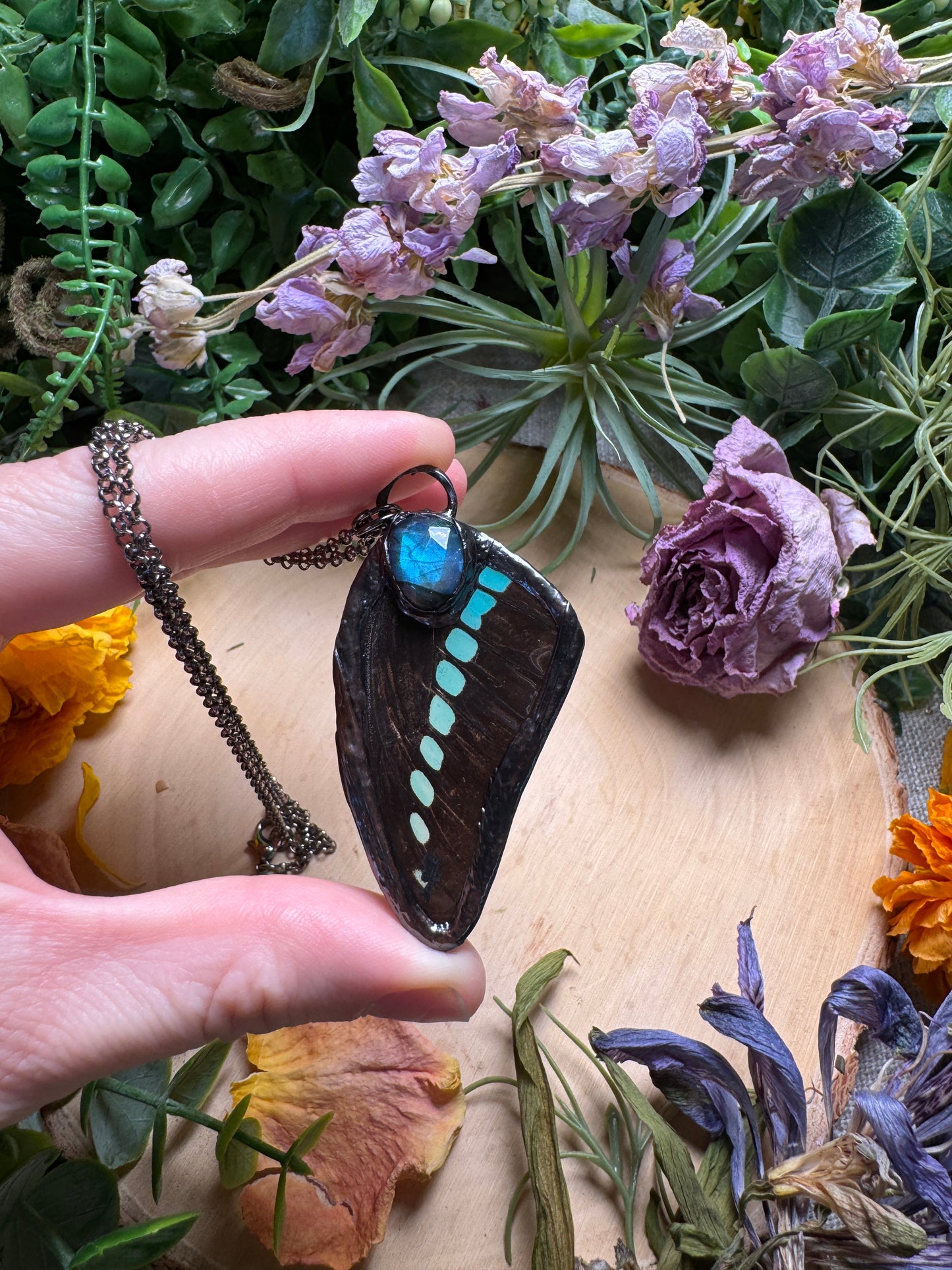 Labradorite and Butterfly Wing Necklace