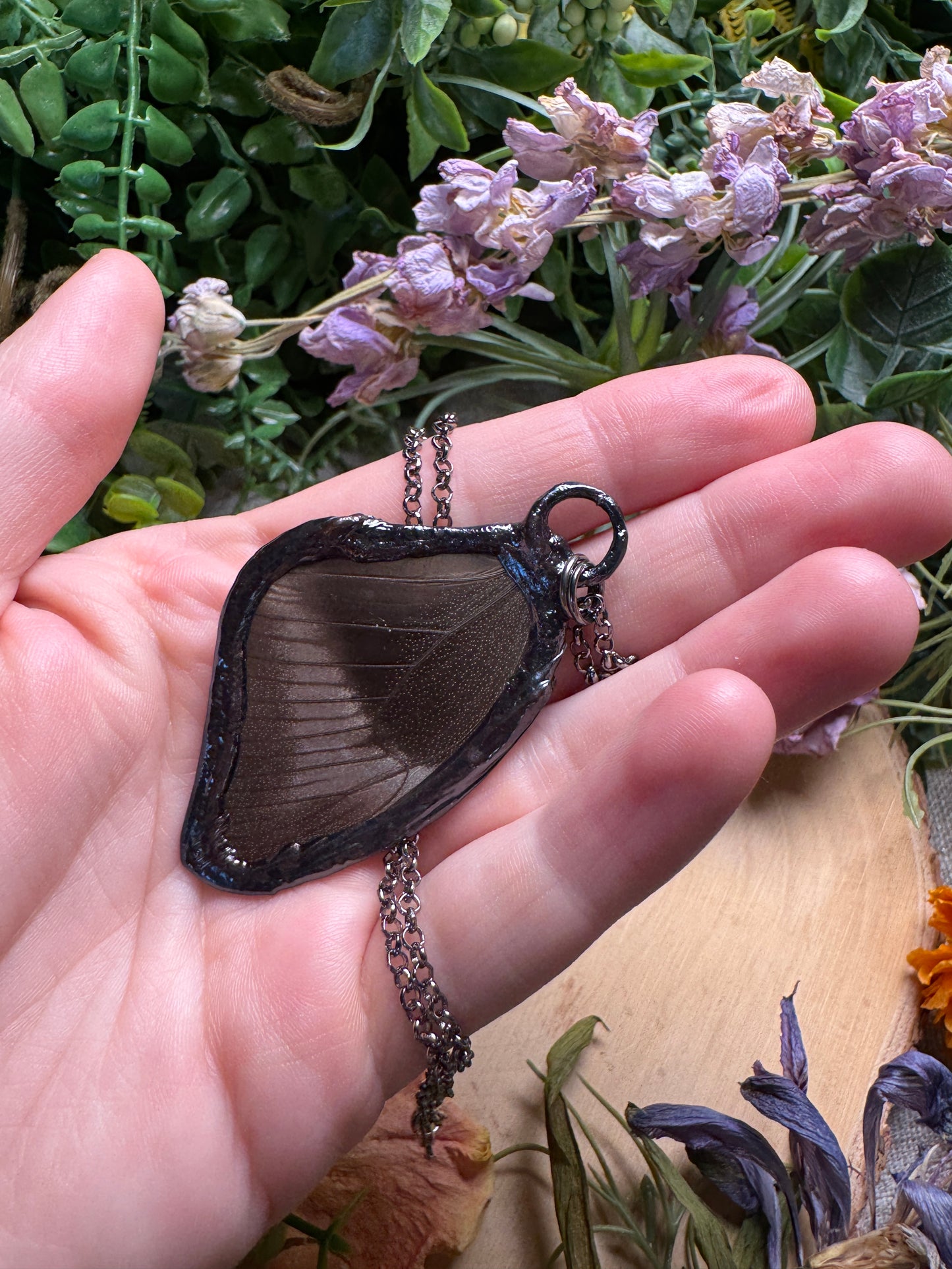 Labradorite Heart and Butterfly Wing Necklace