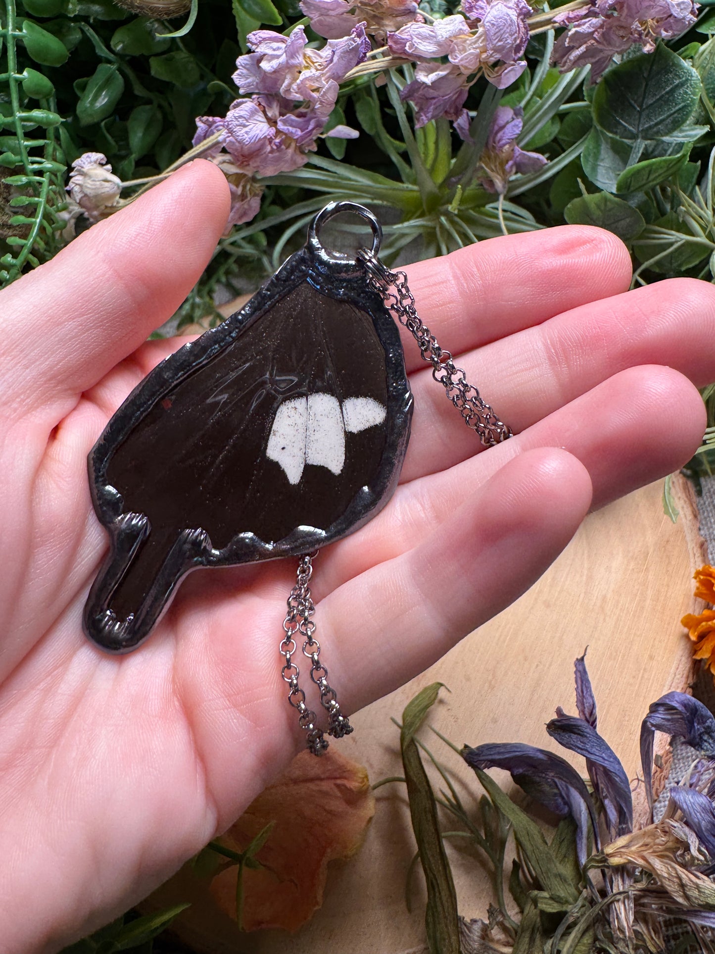 Labradorite Heart and Butterfly Wing Necklace