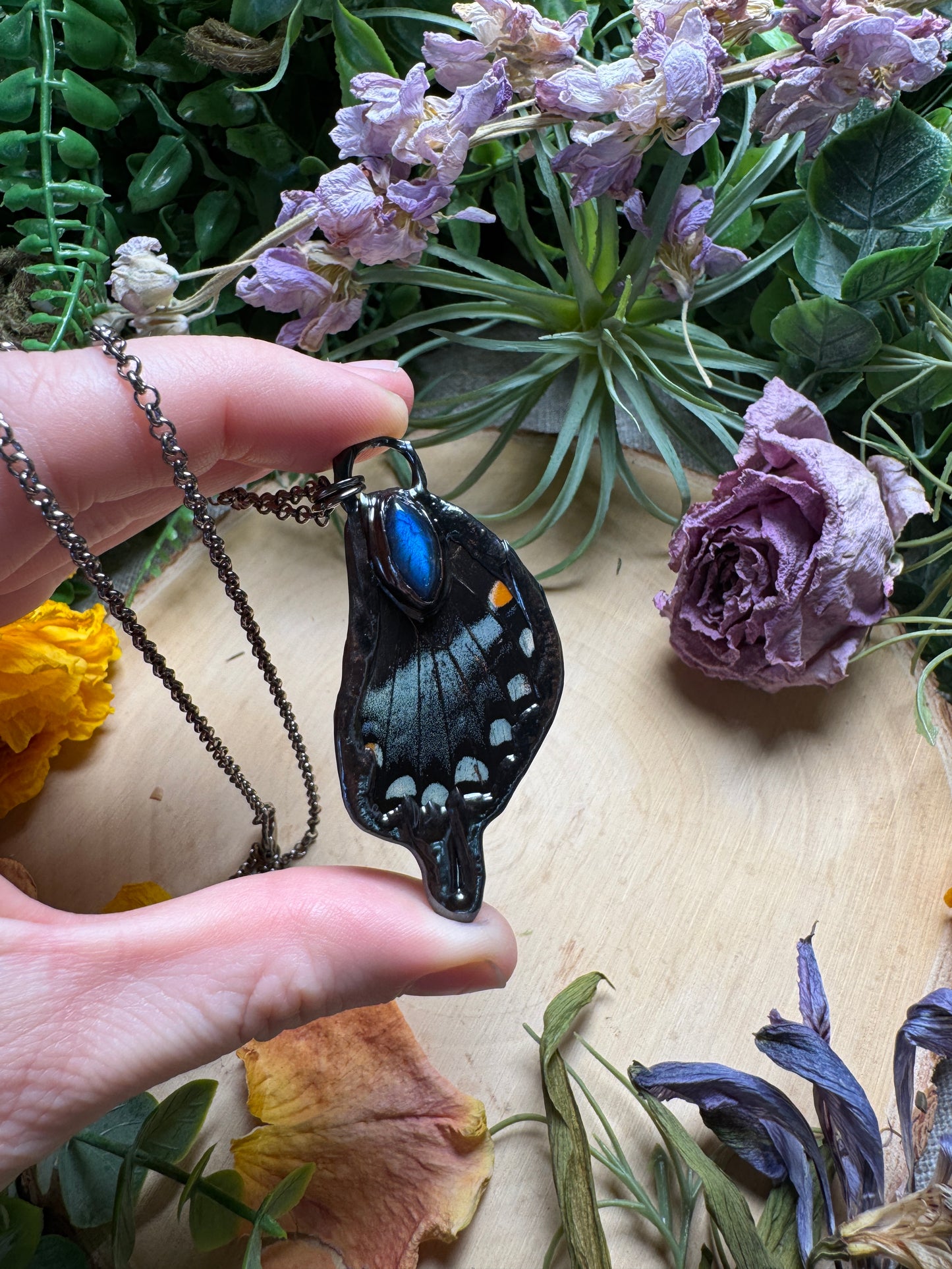 Labradorite and Butterfly Wing Necklace