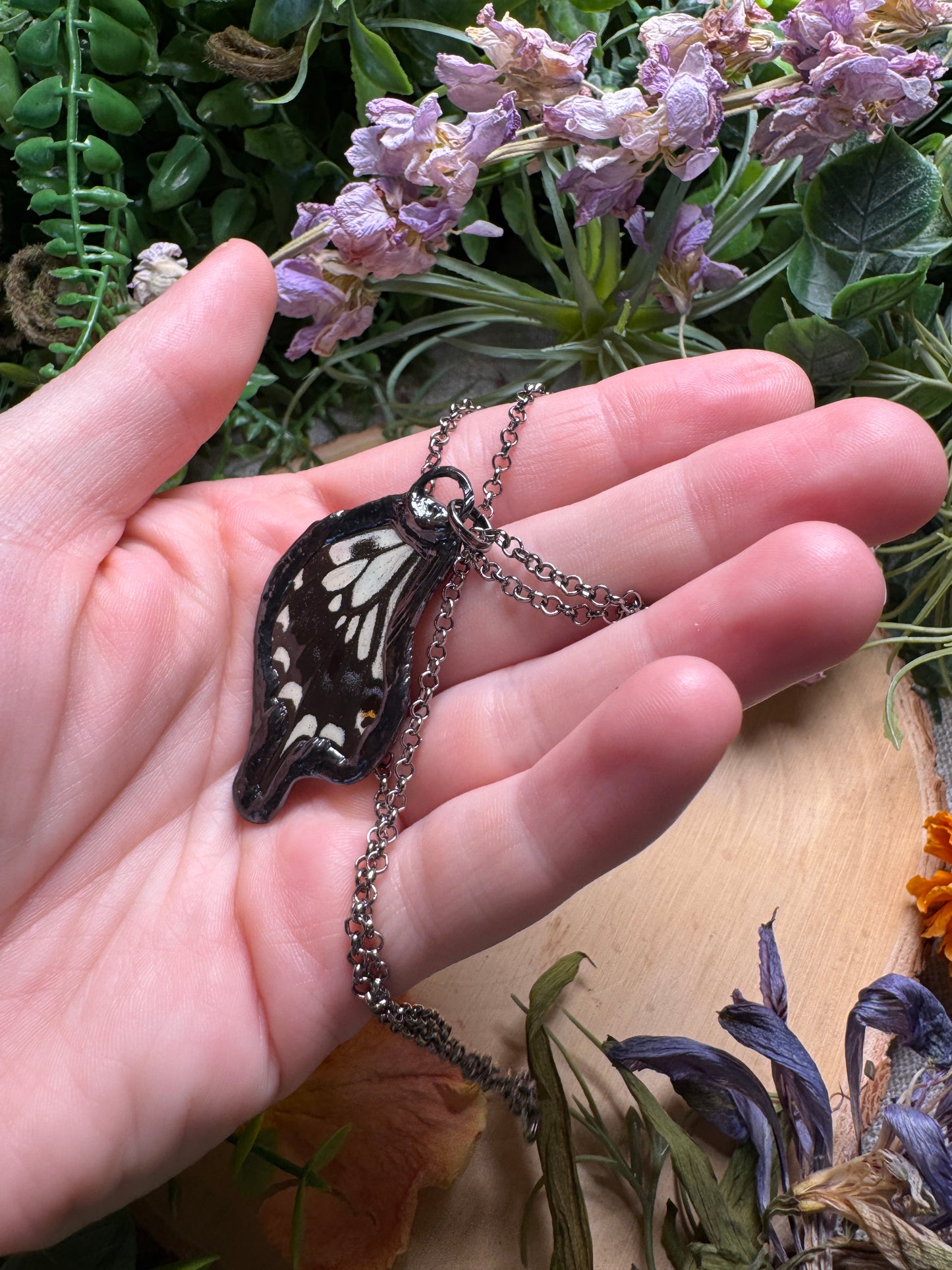 Leopard-Skin Jasper and Butterfly Wing Necklace
