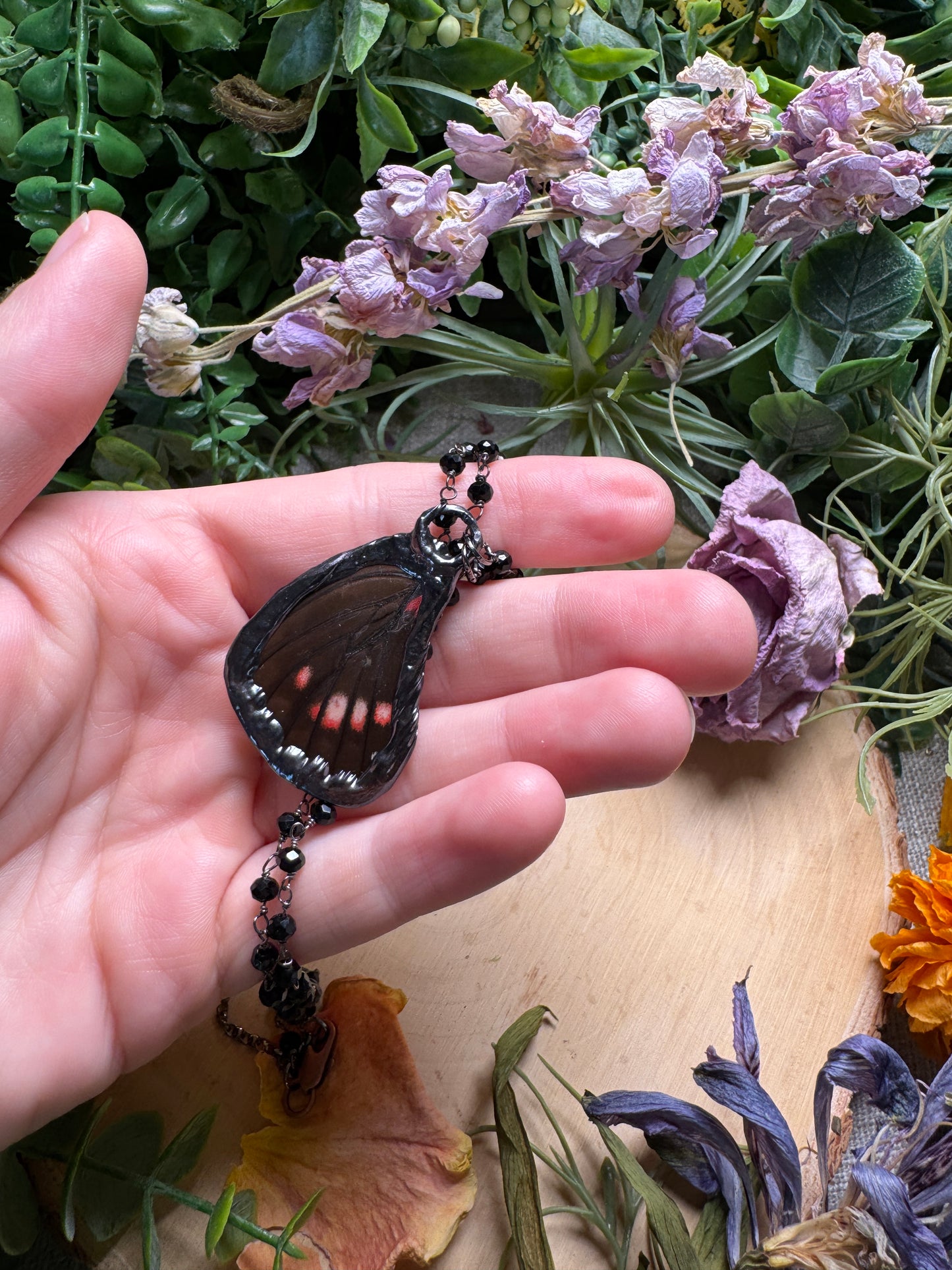Carnelian and Butterfly Wing Necklace