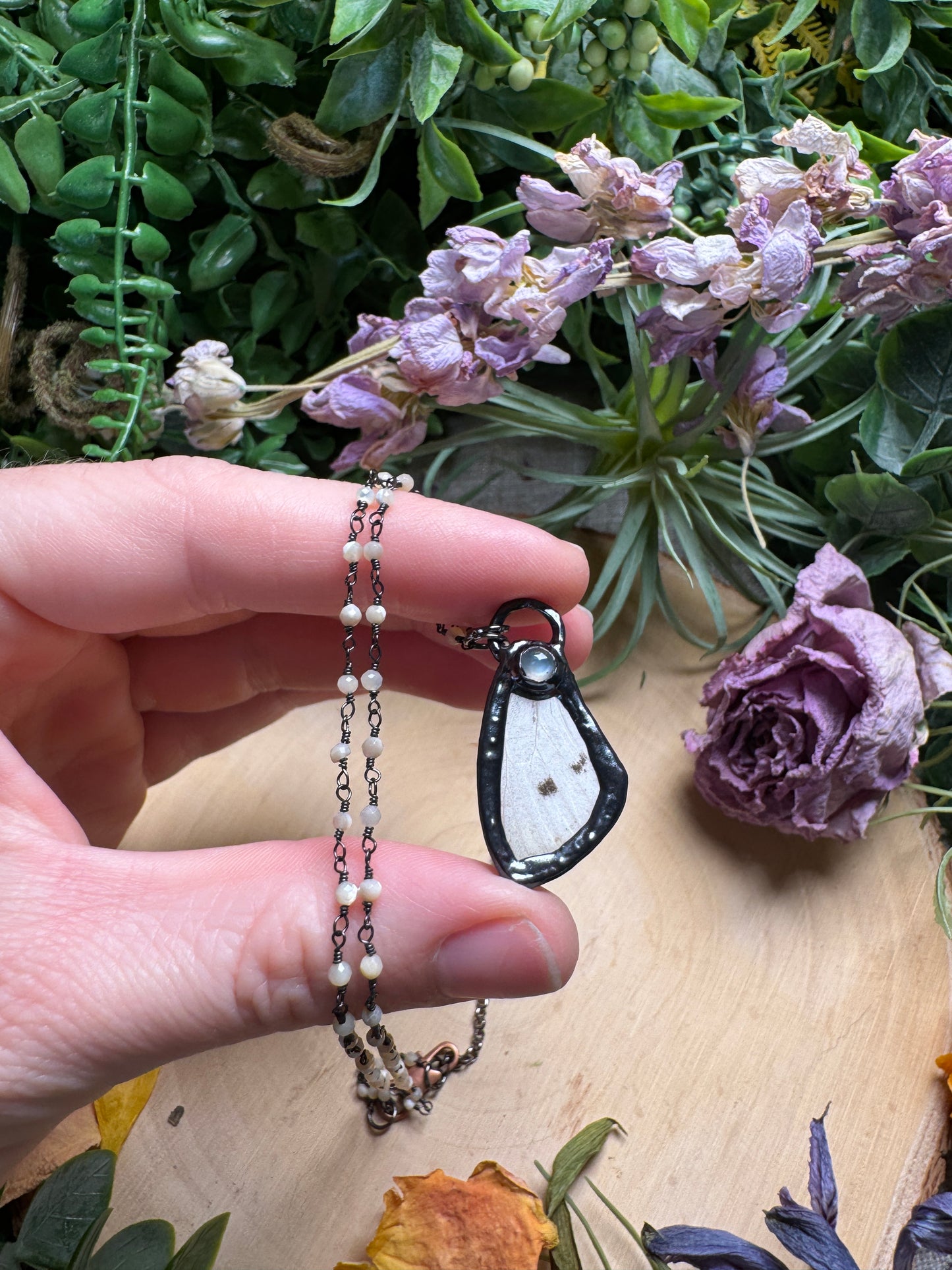 Moonstone and Butterfly Wing Necklace