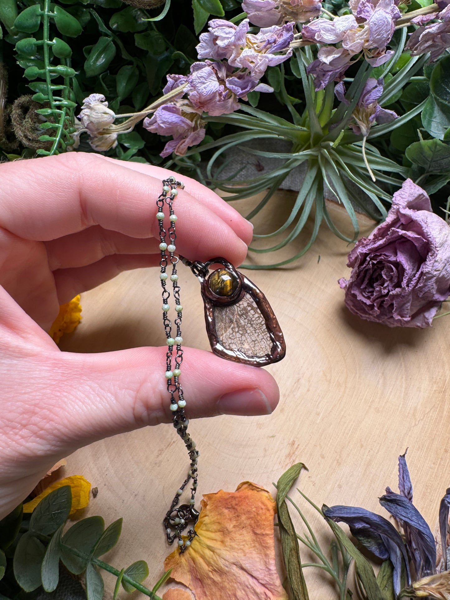 Tigers Eye and Moth Wing Necklace