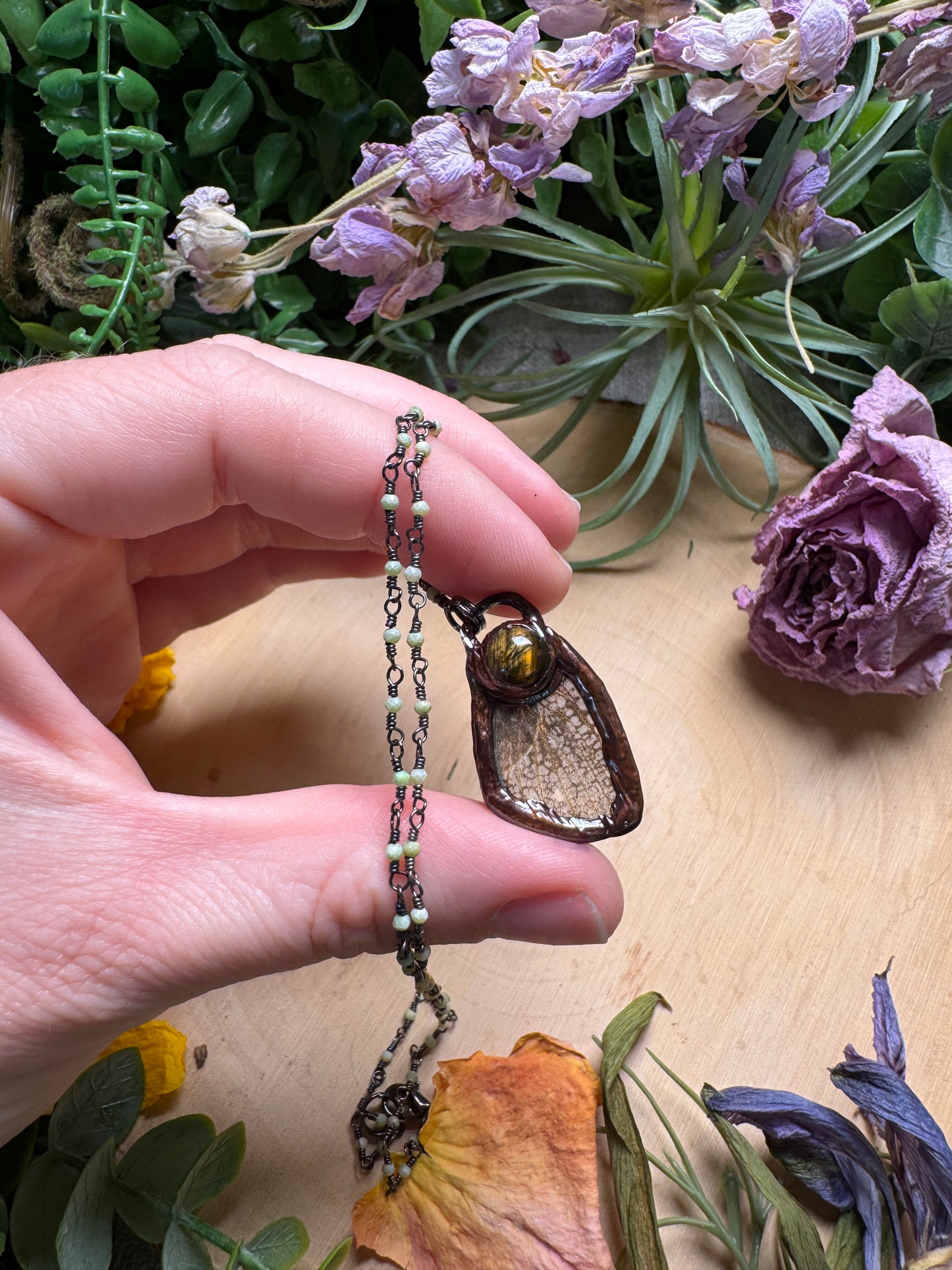 Tigers Eye and Moth Wing Necklace