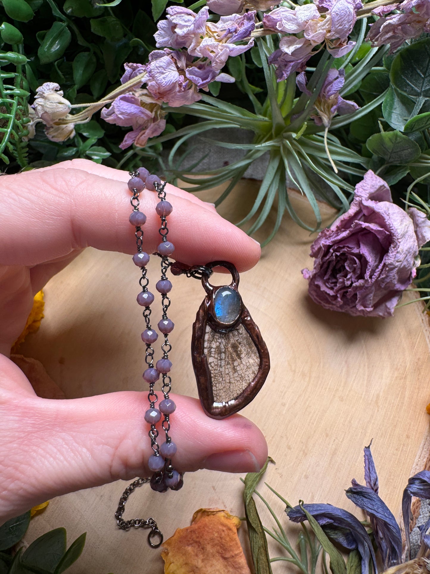Labradorite and Moth Wing Necklace