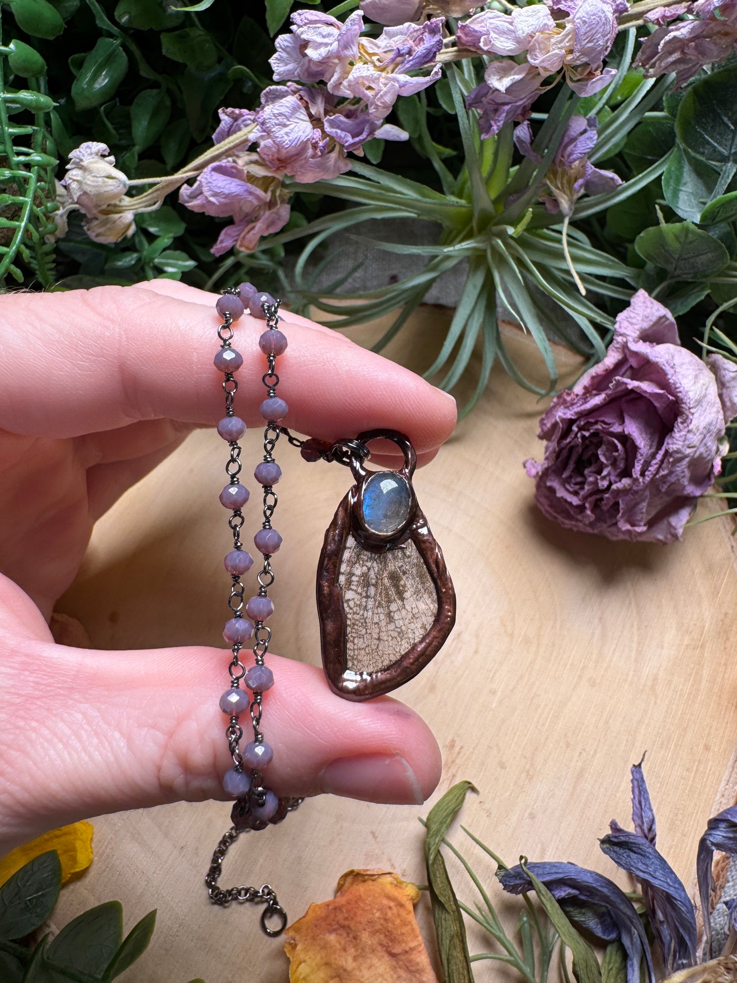 Labradorite and Moth Wing Necklace
