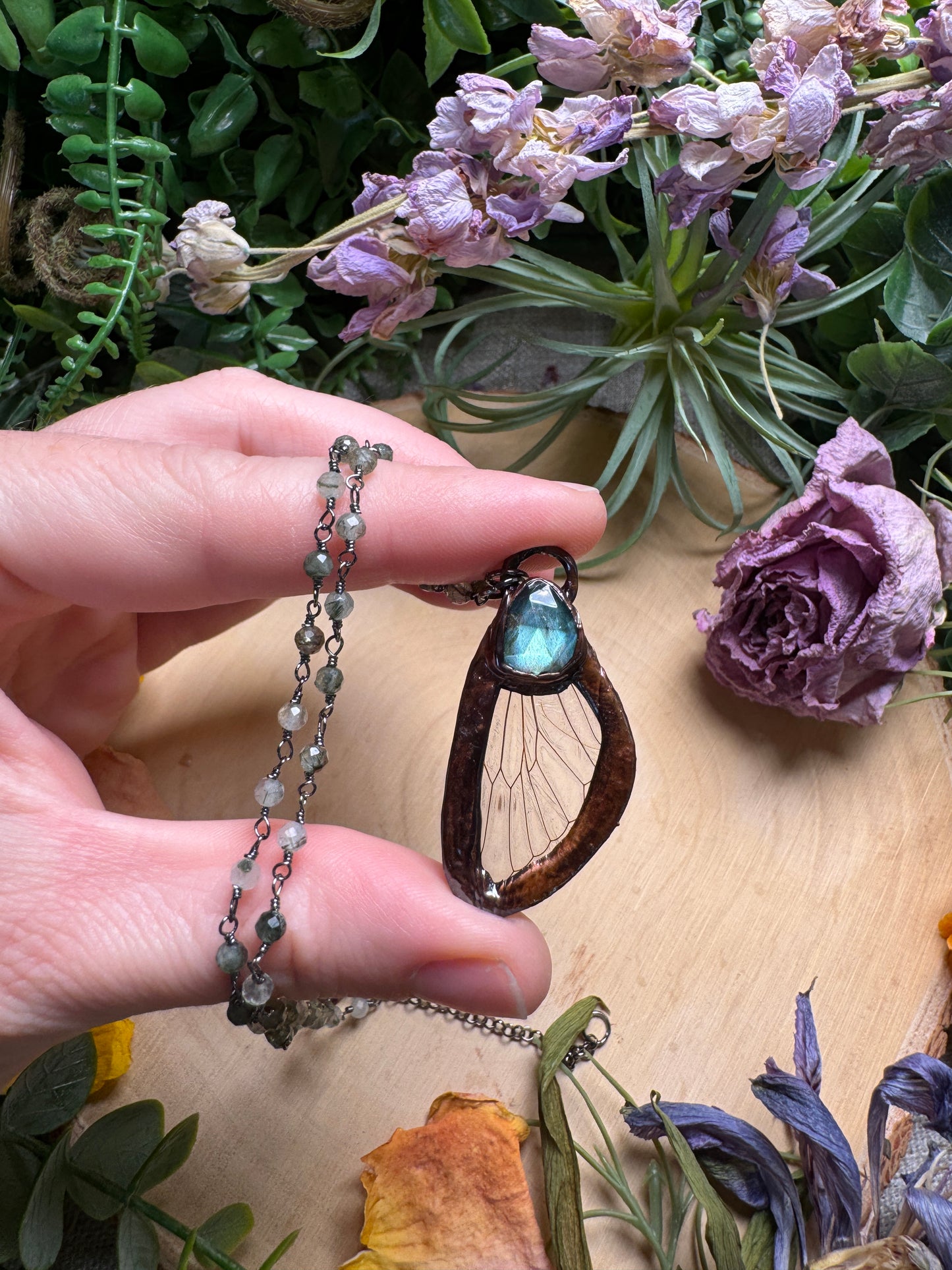 Labradorite and Cicada Wing Necklace