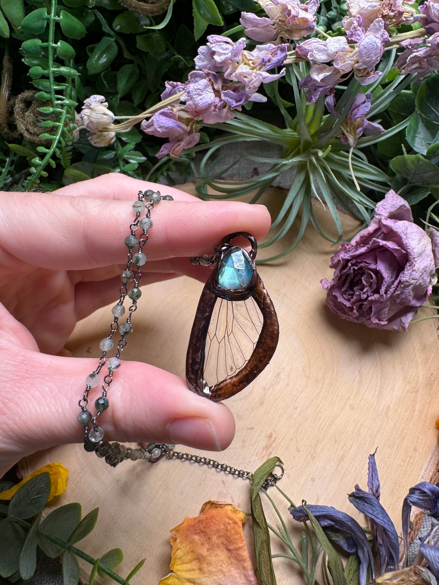 Labradorite and Cicada Wing Necklace