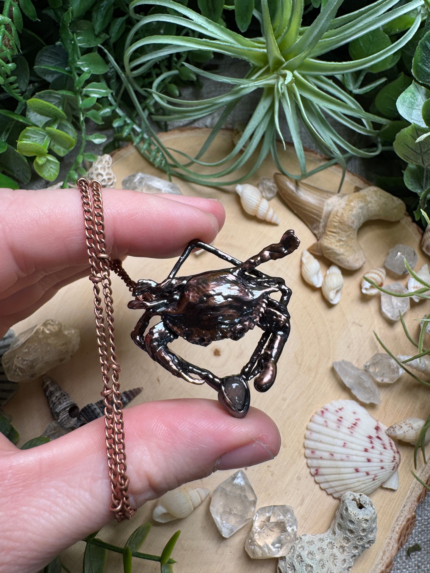 Peach Moonstone Crab Necklace