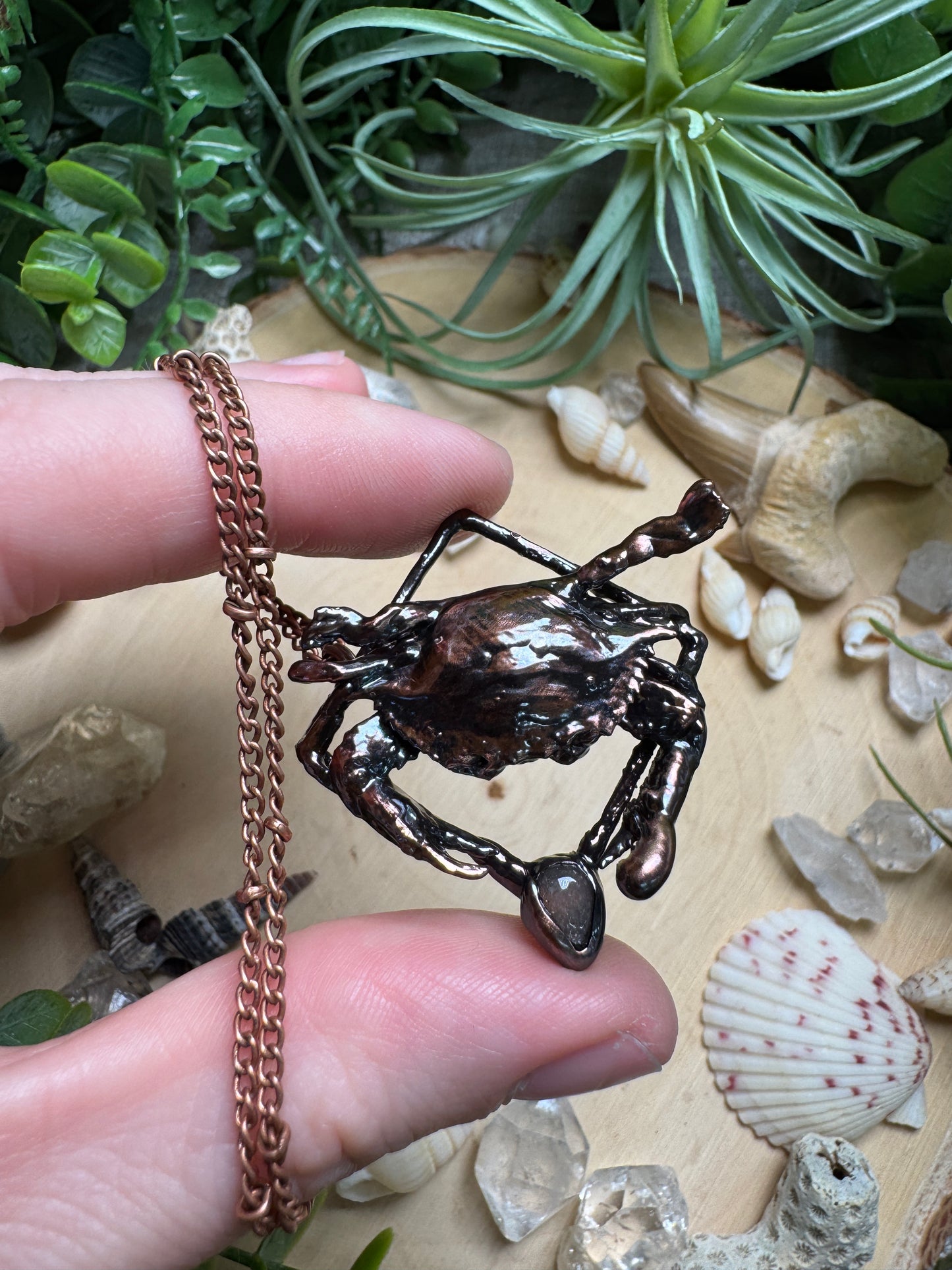 Peach Moonstone Crab Necklace