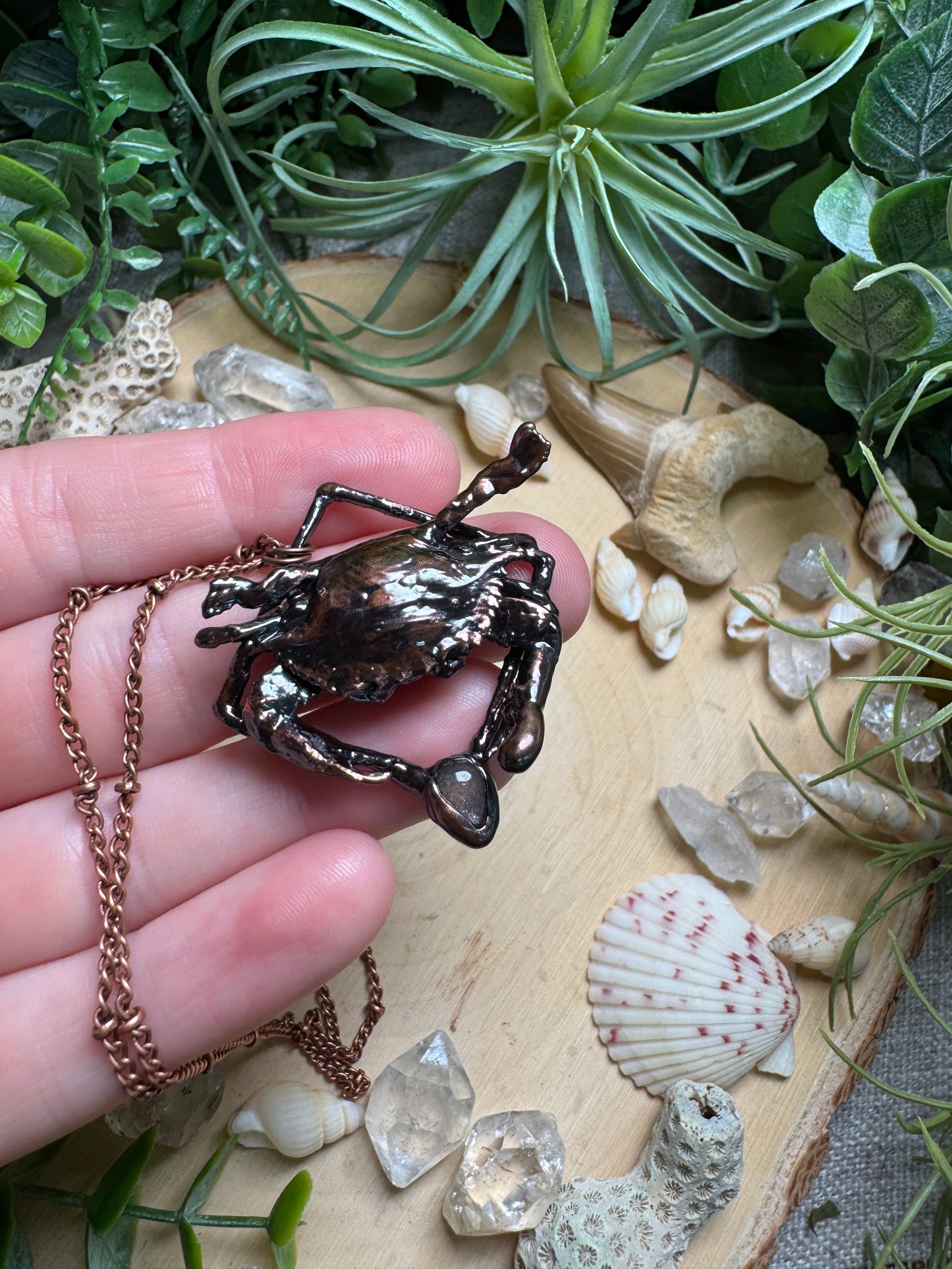 Peach Moonstone Crab Necklace