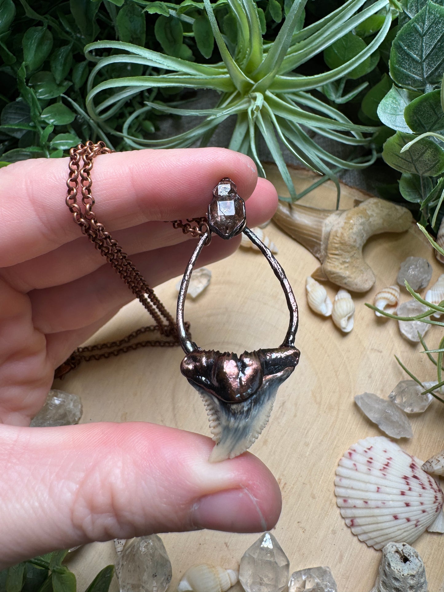 Quartz Diamond and Shark's Tooth Necklace