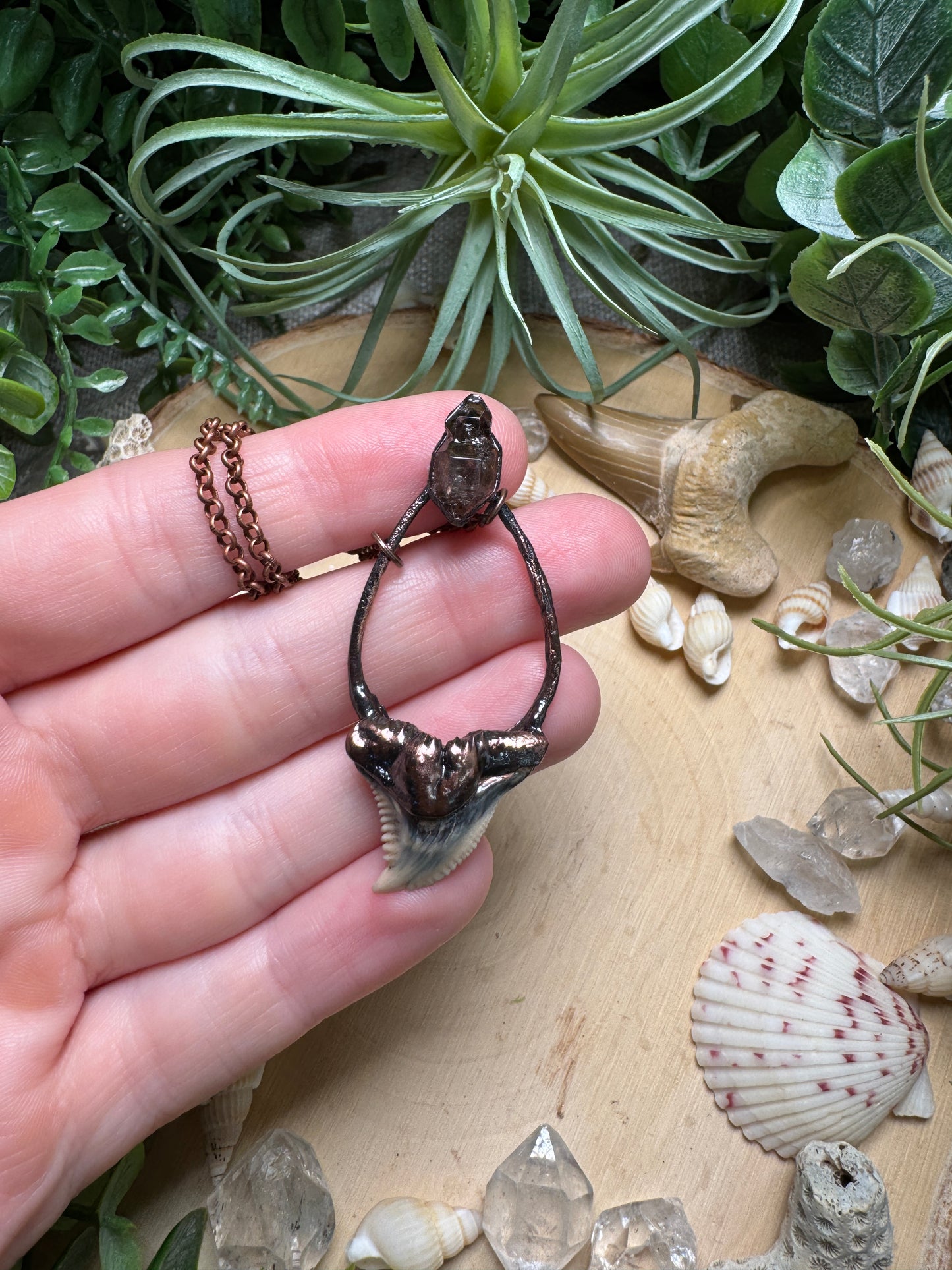 Quartz Diamond and Shark's Tooth Necklace