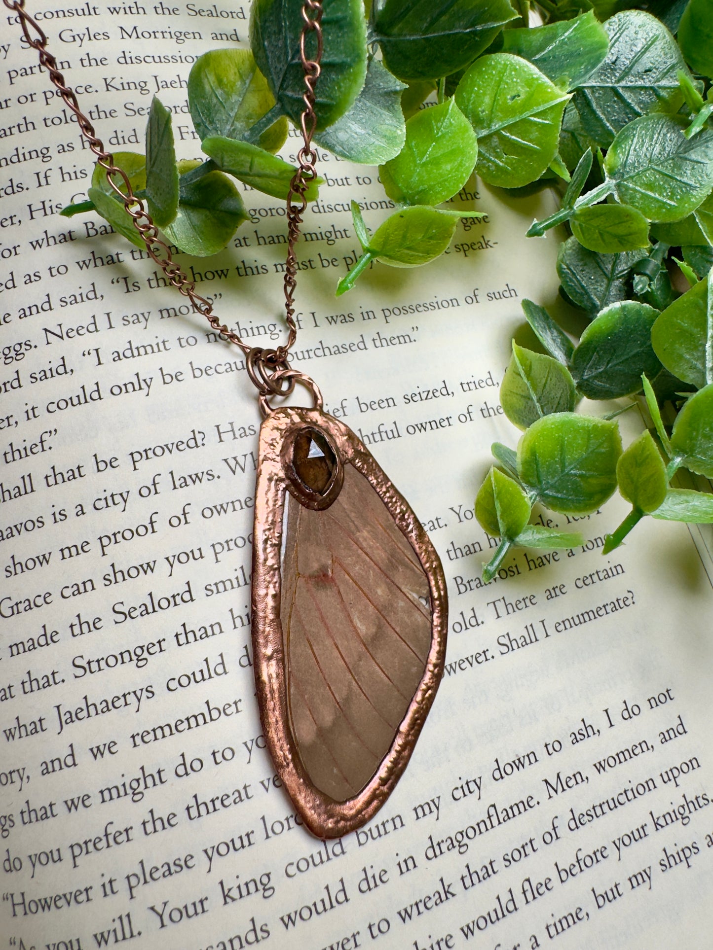 Butterfly Wing and Smoky Quartz Necklace