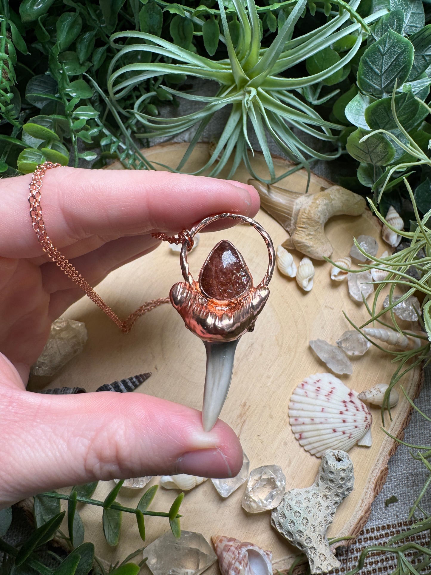 Sunstone and Shark's Tooth Necklace