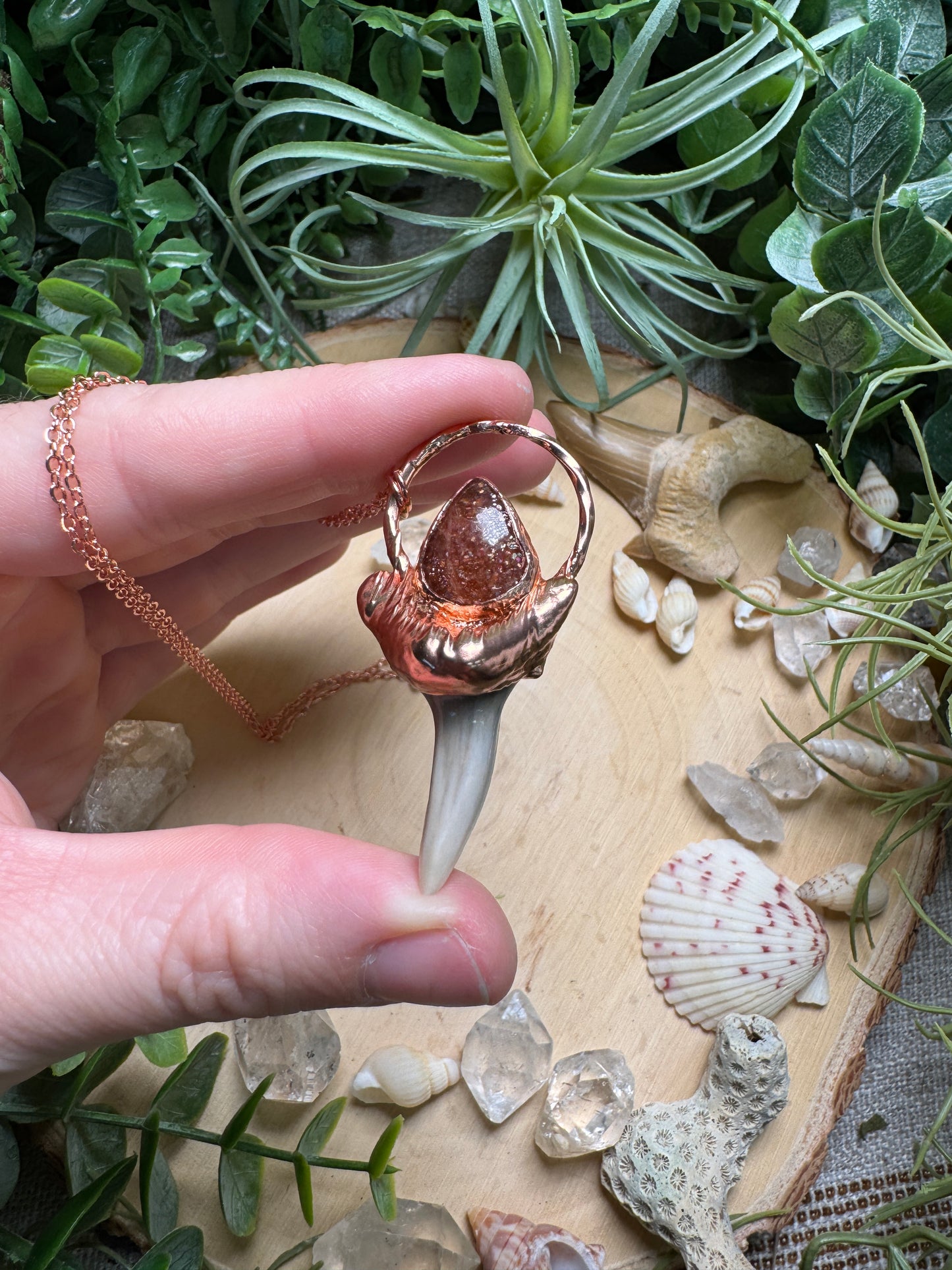 Sunstone and Shark's Tooth Necklace