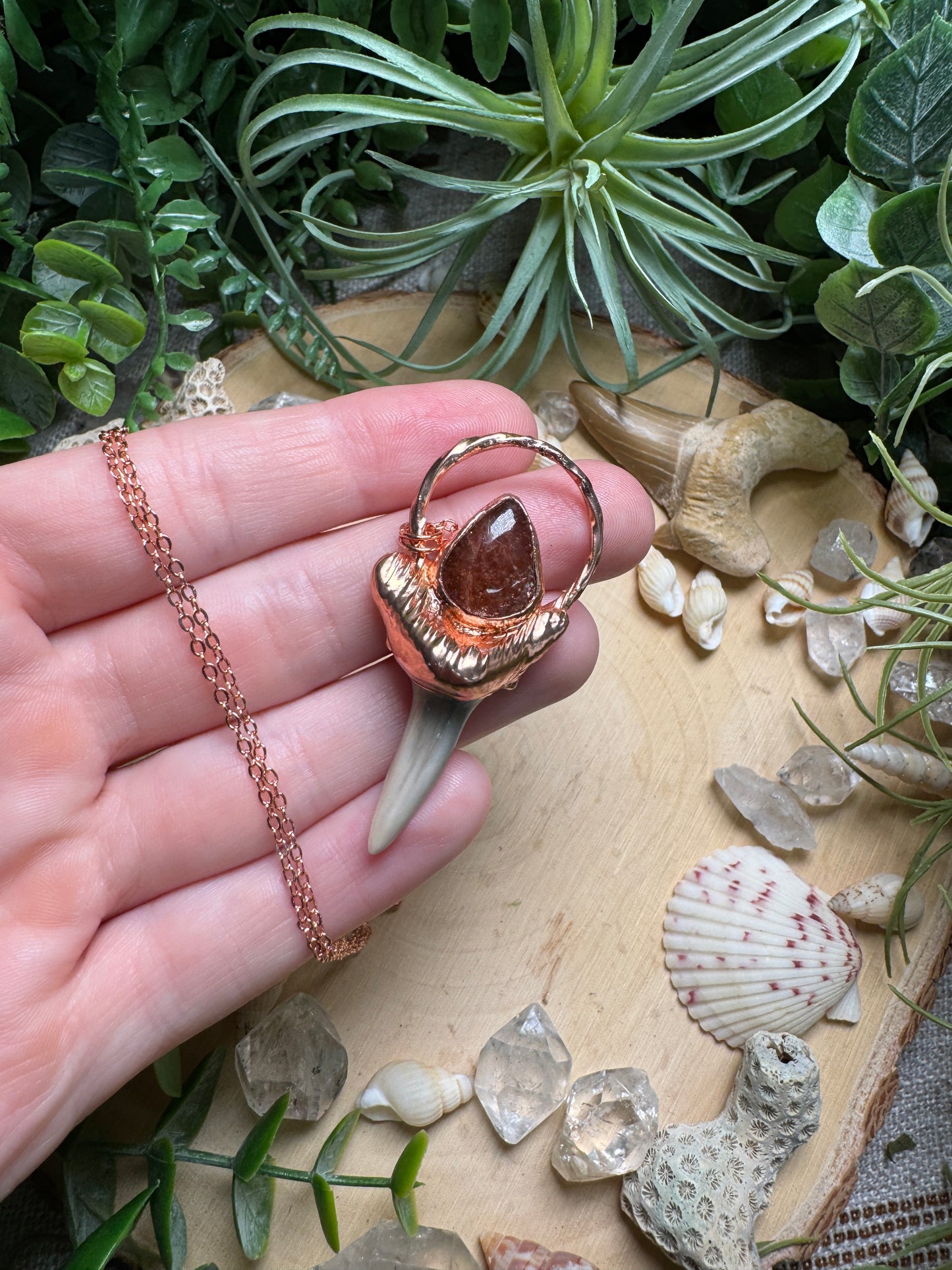Sunstone and Shark's Tooth Necklace
