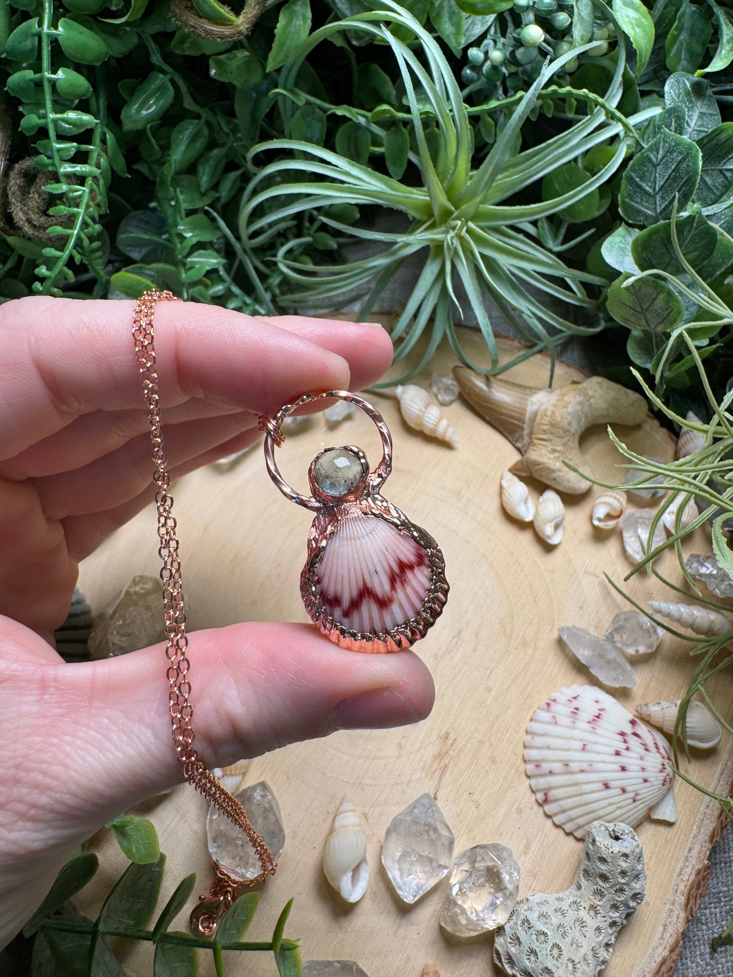 Quartz and Scallop Shell Necklace