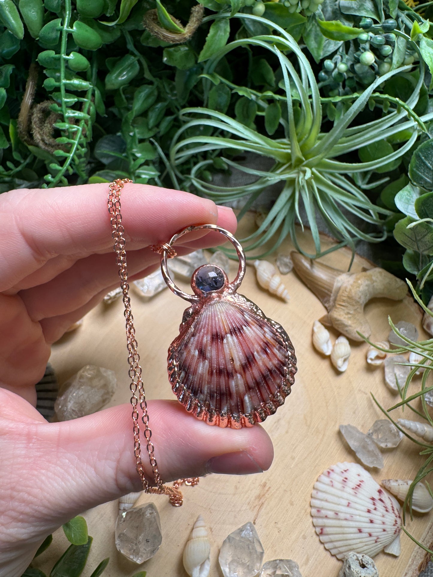 Iolite and Scallop Shell Necklace