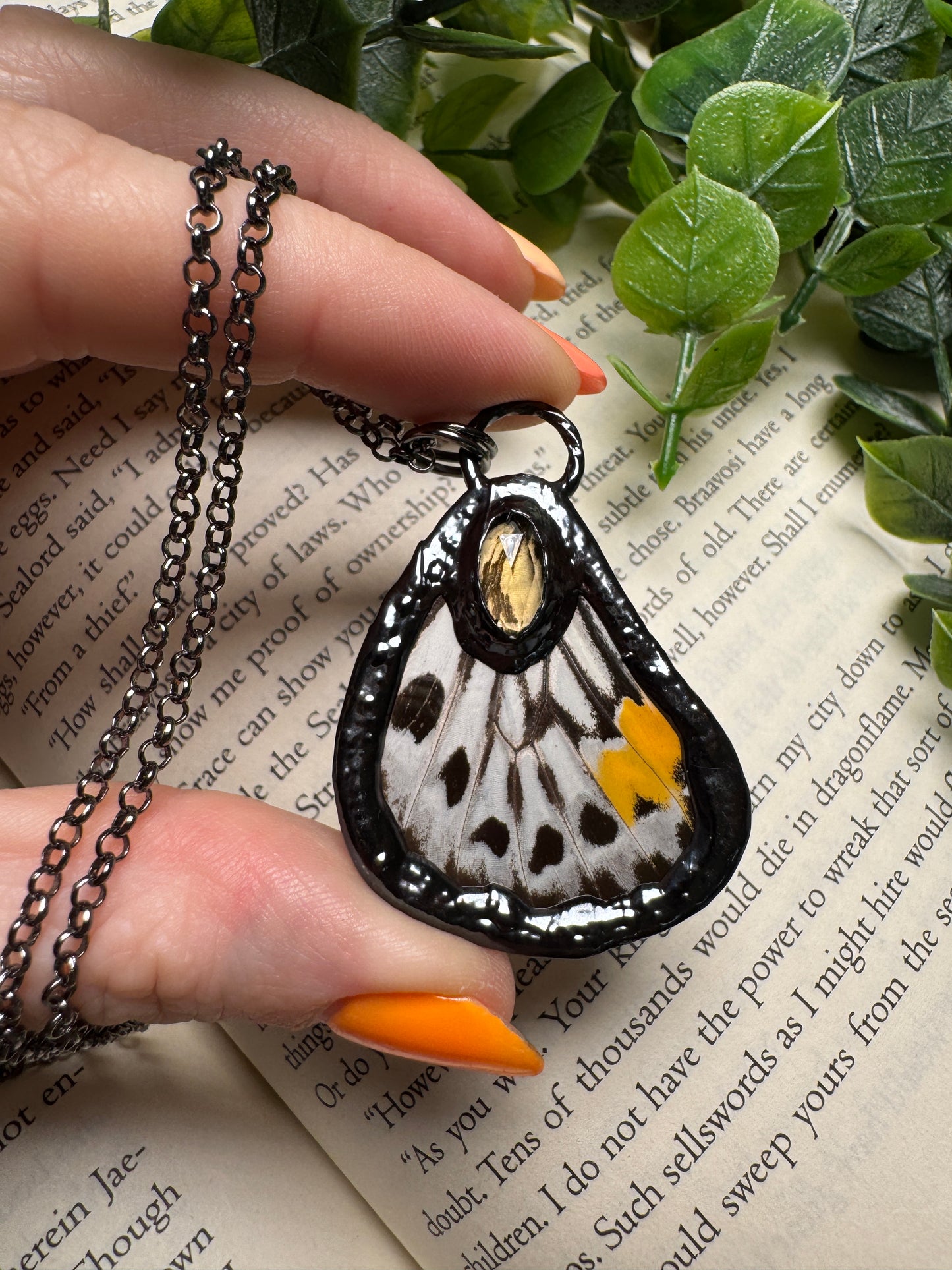 Butterfly Wing and Citrine Necklace