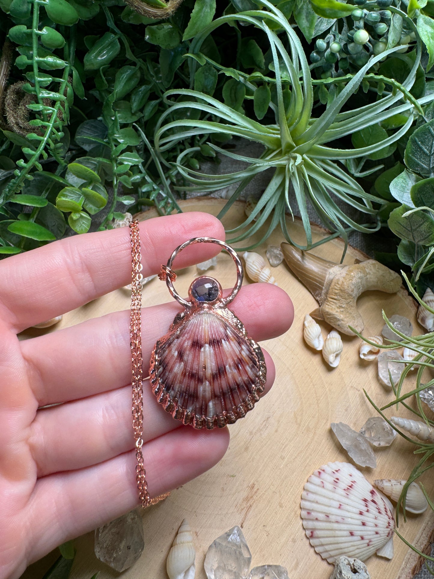 Iolite and Scallop Shell Necklace