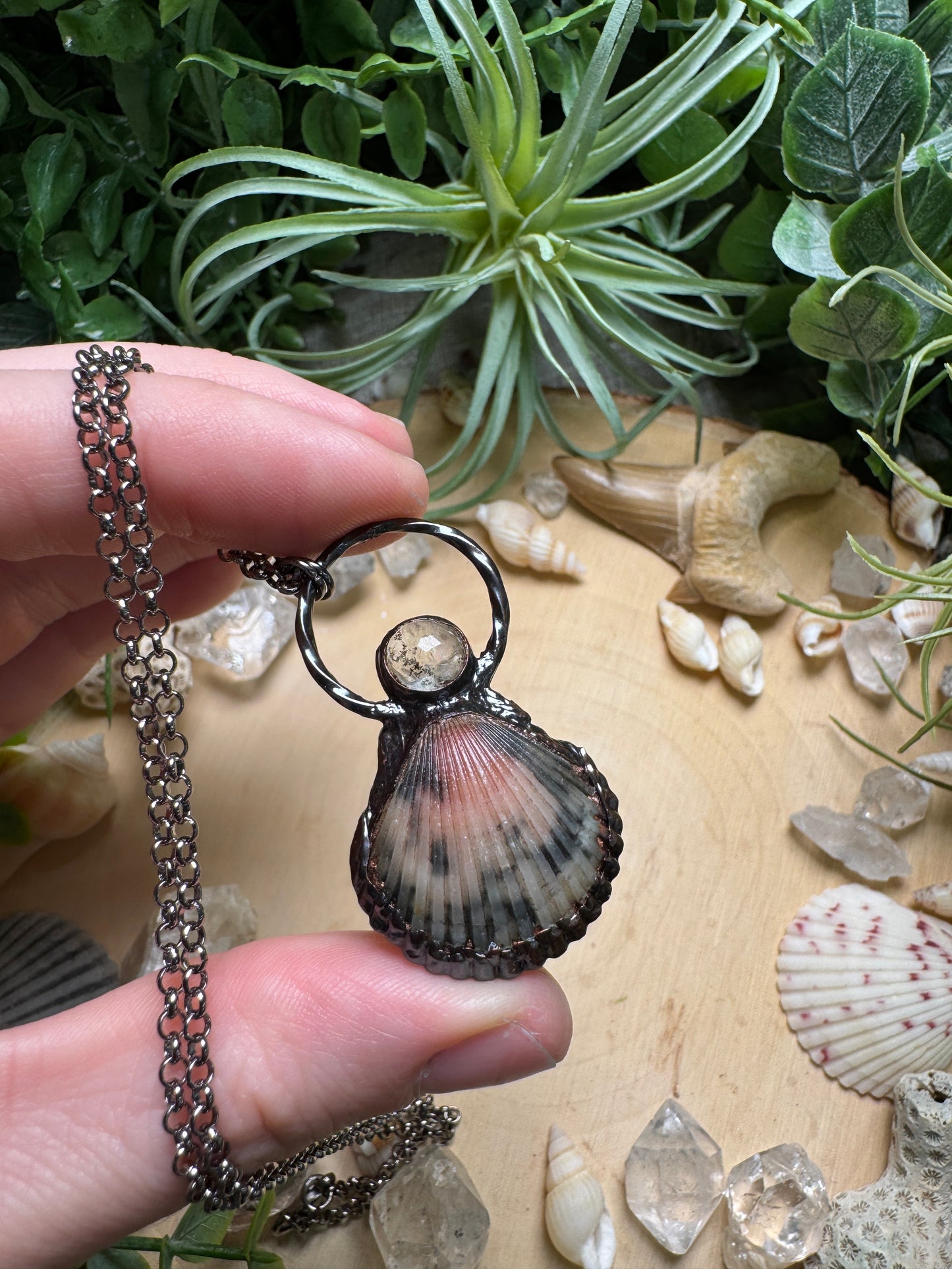 Quartz and Scallop Shell Necklace