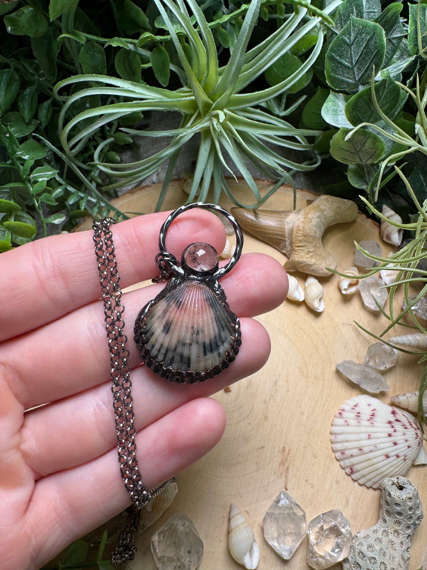 Quartz and Scallop Shell Necklace