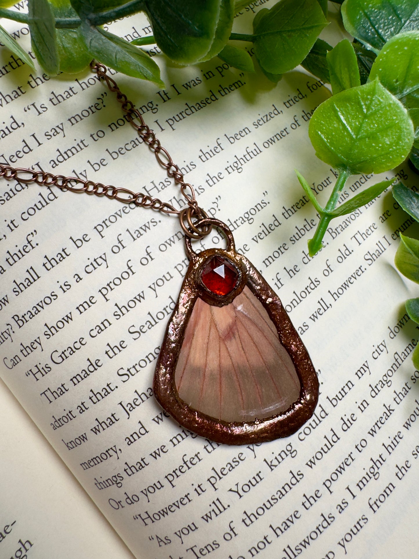 Butterfly Wing and Orange Garnet Necklace