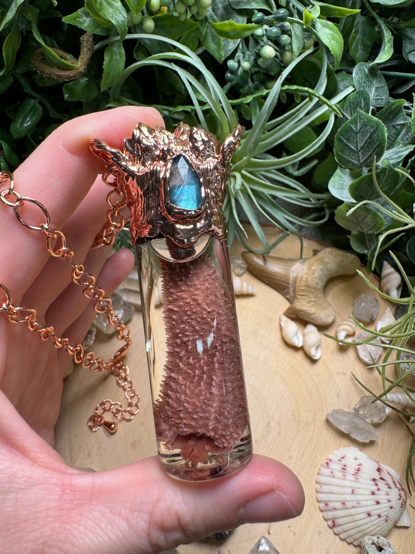 Labradorite, Barnacles, and Starfish Arm Oddity Vial Necklace