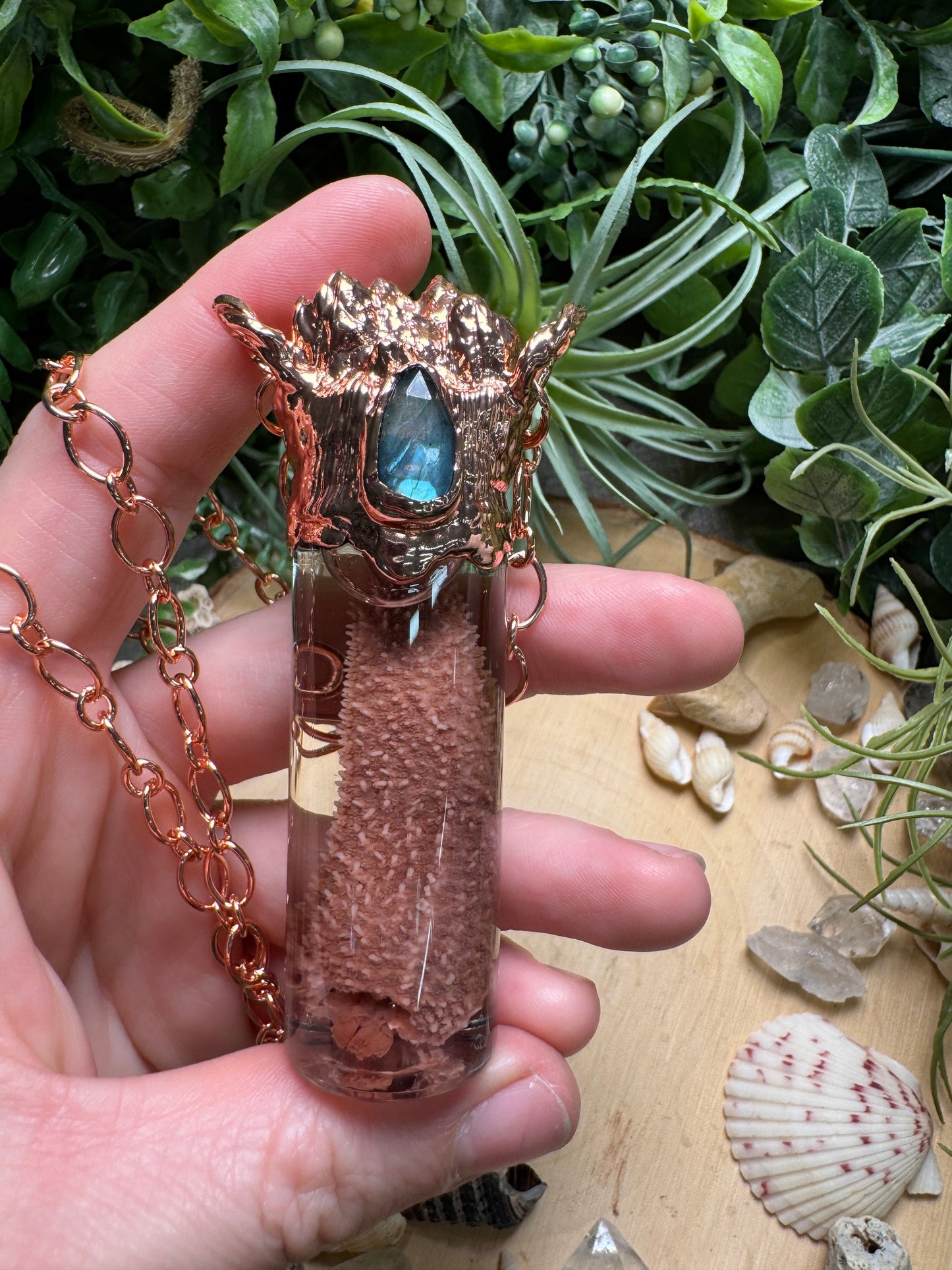 Labradorite, Barnacles, and Starfish Arm Oddity Vial Necklace