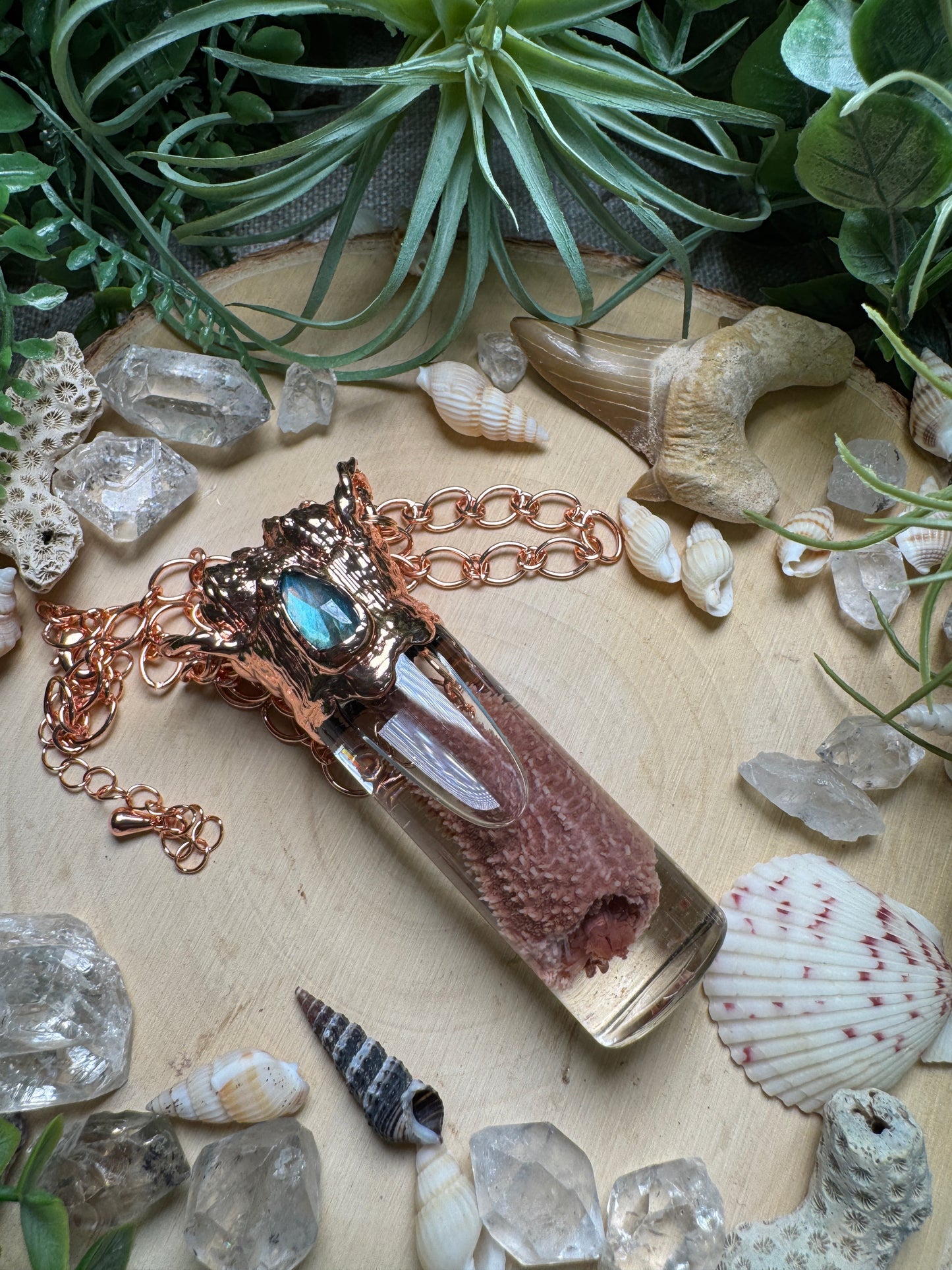 Labradorite, Barnacles, and Starfish Arm Oddity Vial Necklace