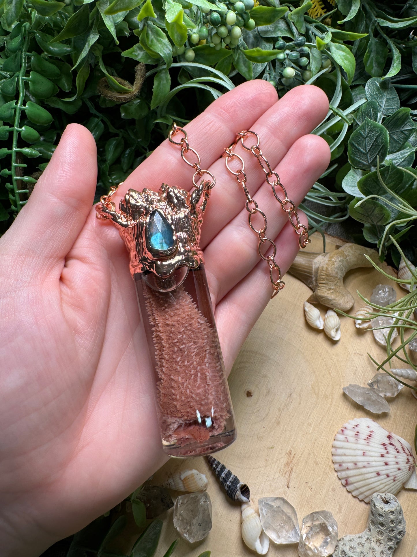 Labradorite, Barnacles, and Starfish Arm Oddity Vial Necklace