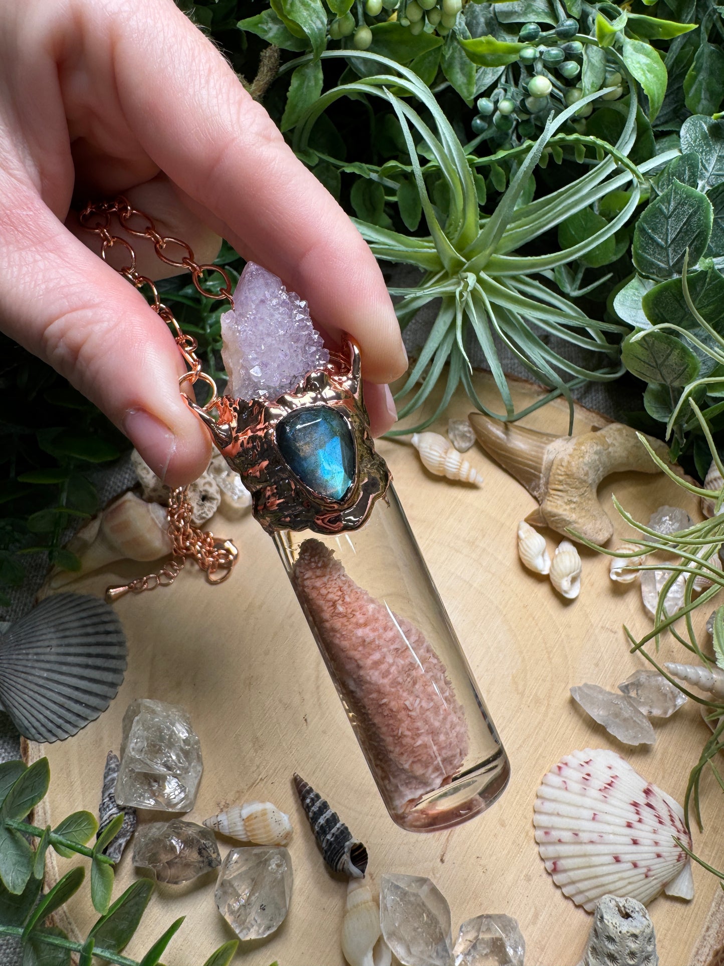 Labradorite, Spirit Quartz, and Starfish Arm Oddity Vial Necklace