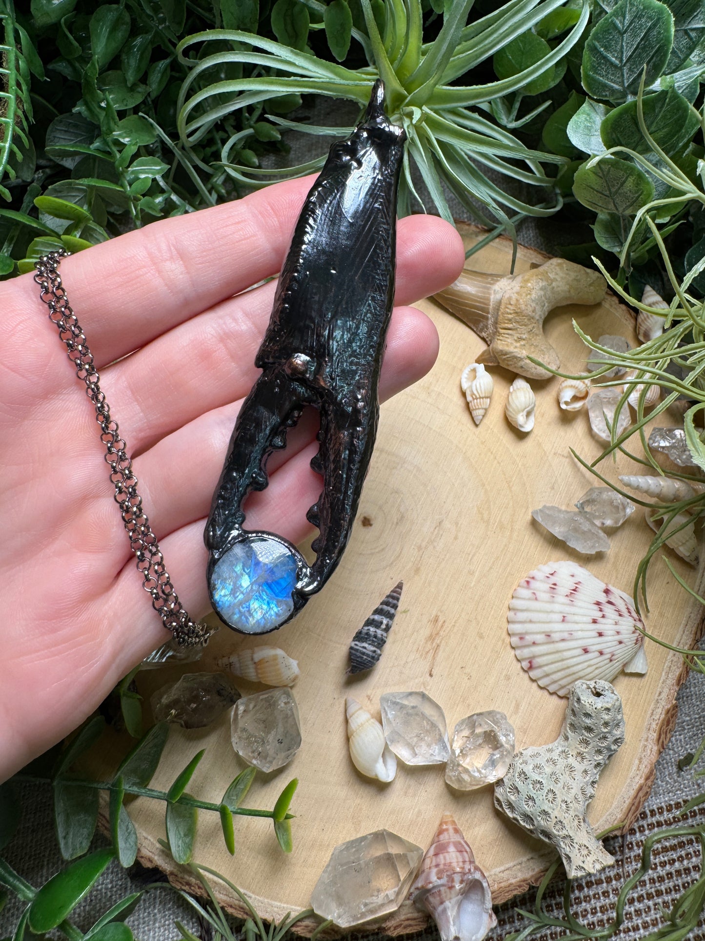 Moonstone Crab Claw Necklace