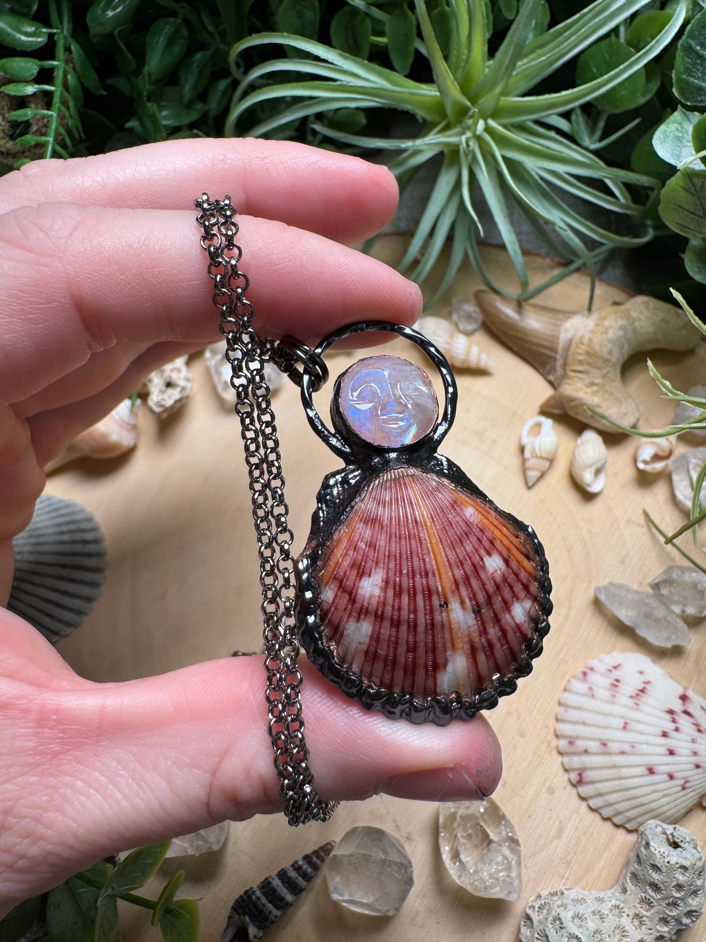 Moonstone Goddess and Scallop Shell Necklace