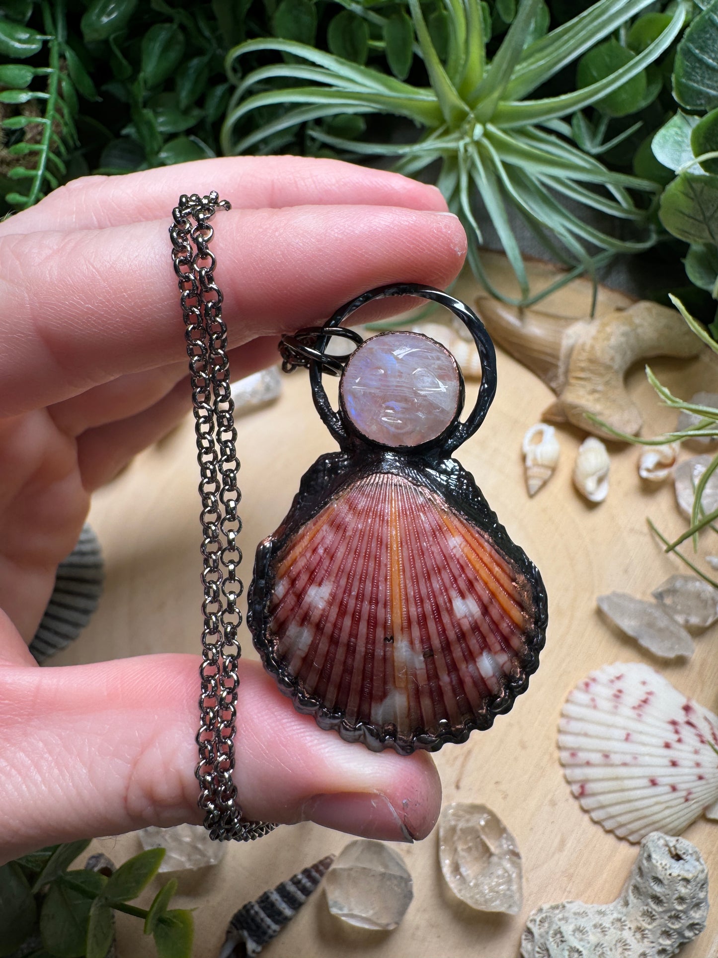 Moonstone Goddess and Scallop Shell Necklace