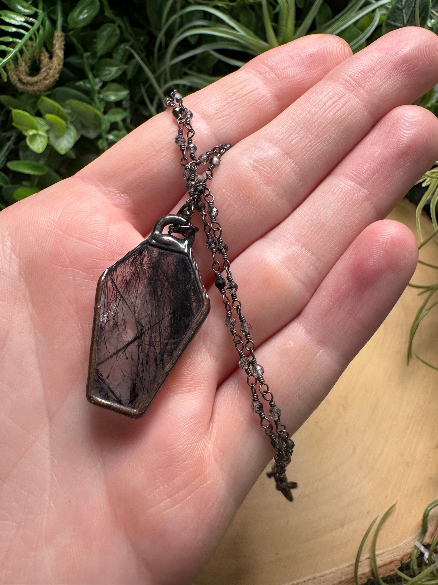 Black Rutile Quartz Coffin Necklace