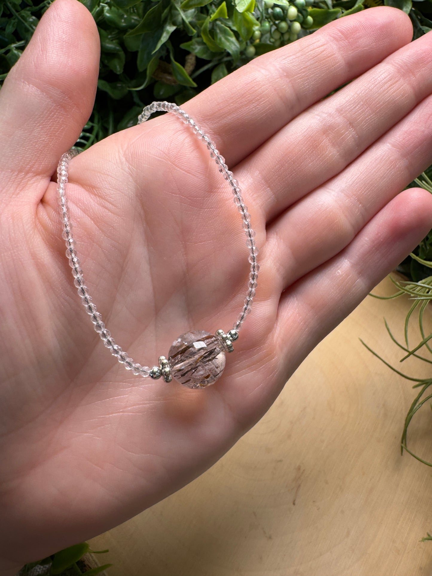 Gold Rutile Quartz and Quartz Beaded Choker Necklace (pre-loved)